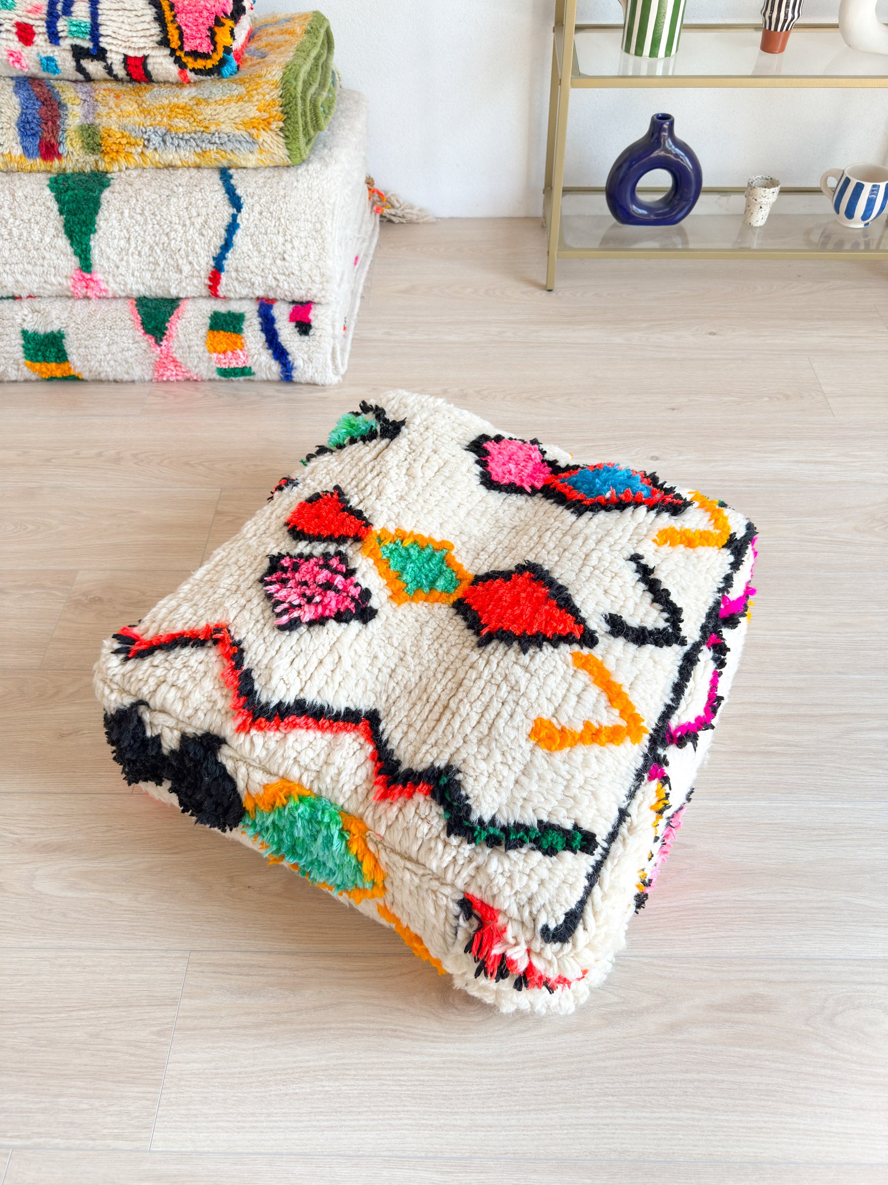 Moroccan pouf, colorful Berber pouf - 60 x 60 cm - n°41