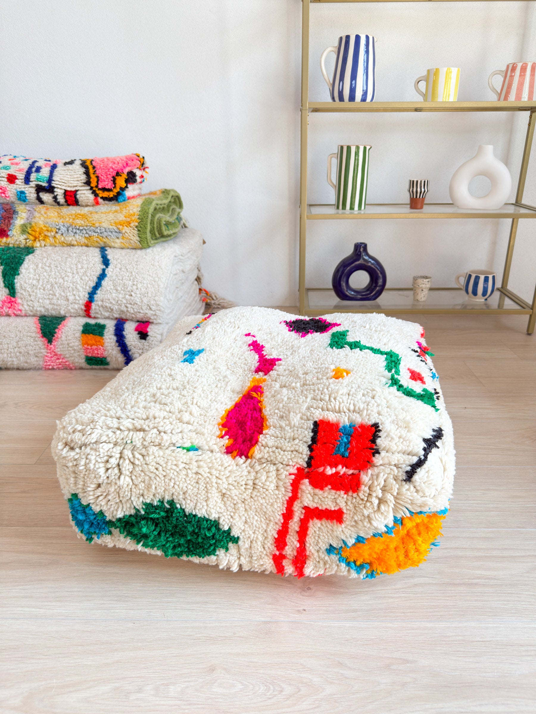 Pouf Marocain, pouf berbère coloré - 60 x 60 cm - n°58