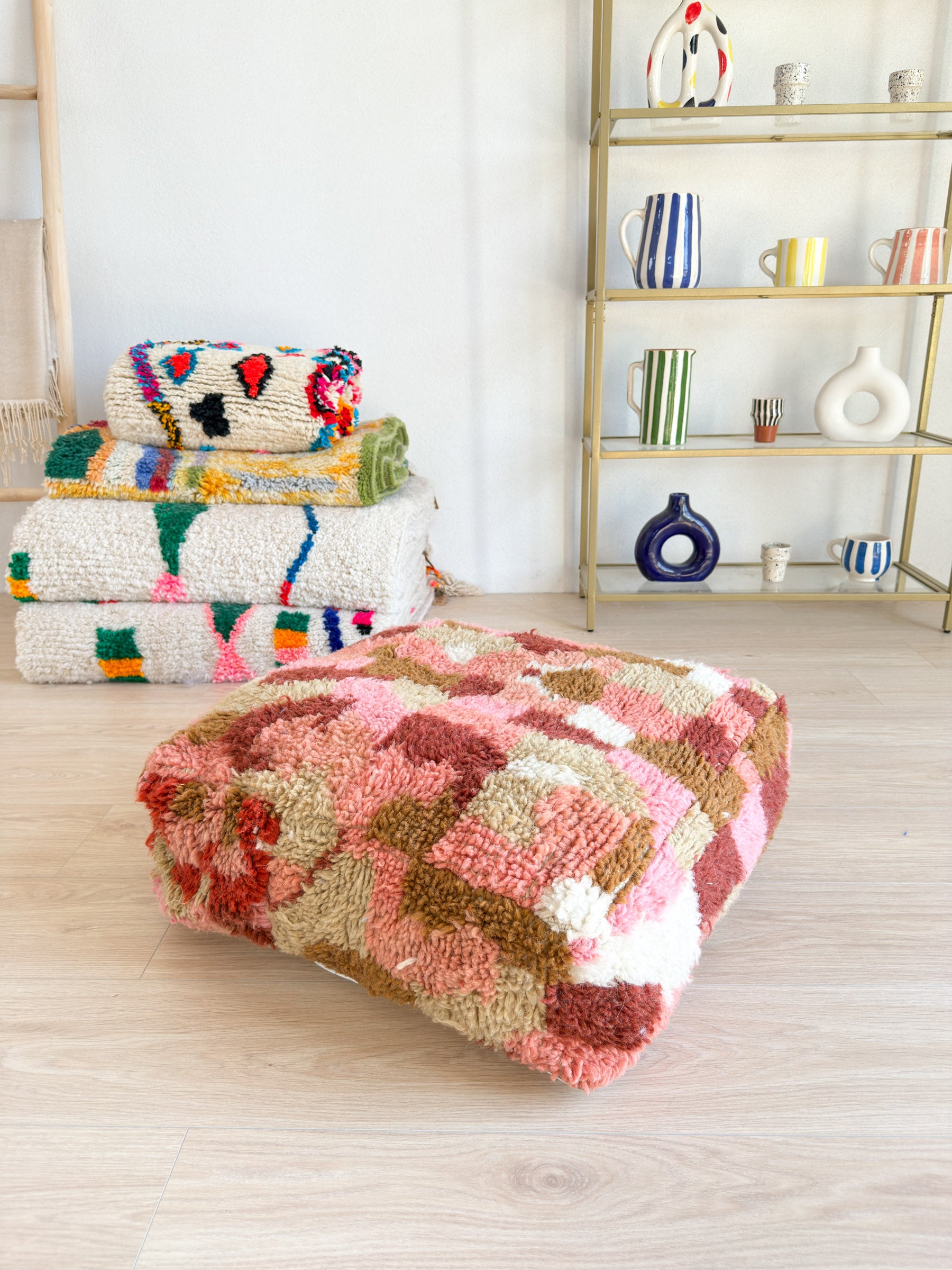 Moroccan pouf, colorful Berber pouf - 60 x 60 cm - n°25