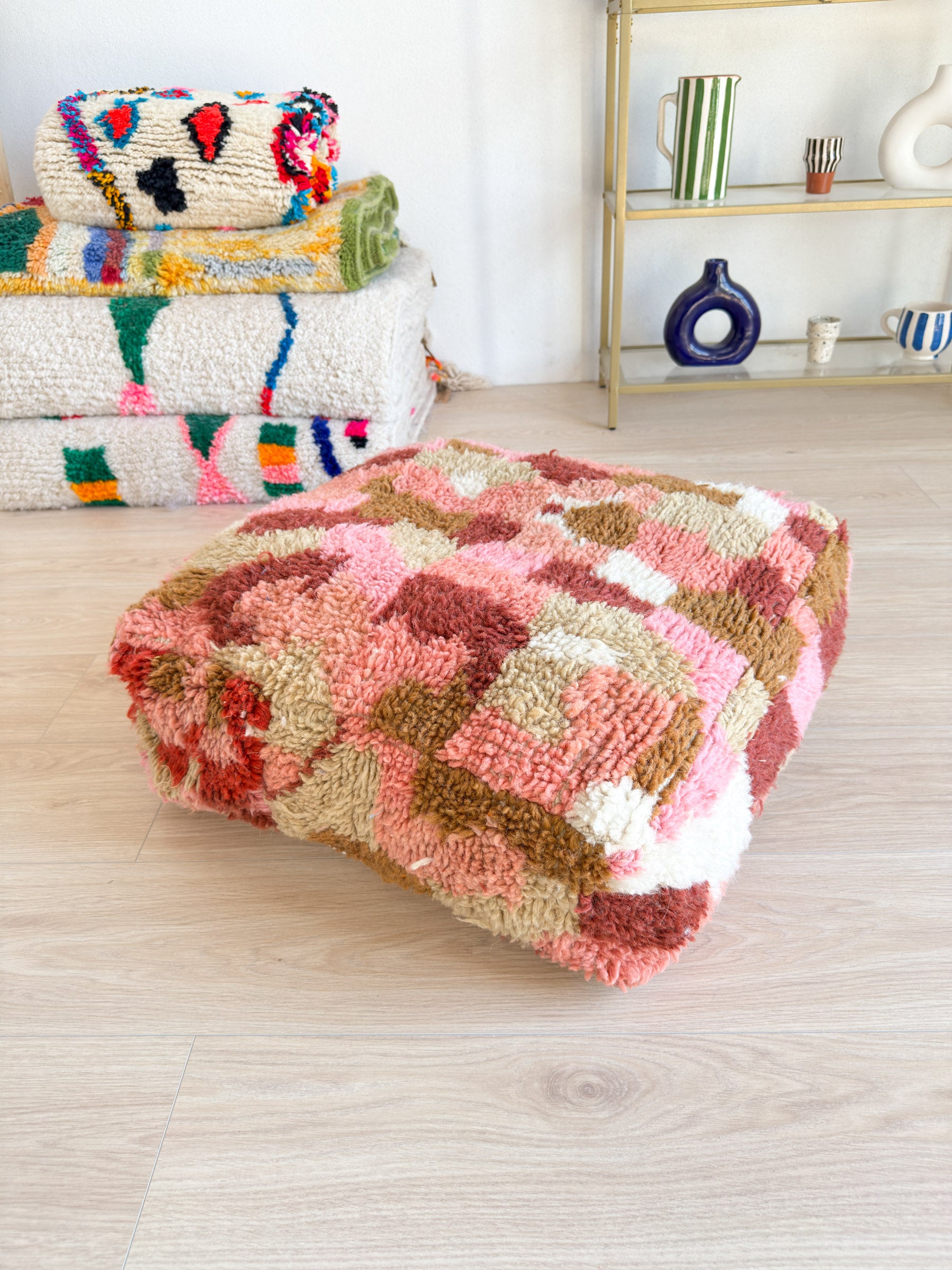 Moroccan pouf, colorful Berber pouf - 60 x 60 cm - n°25