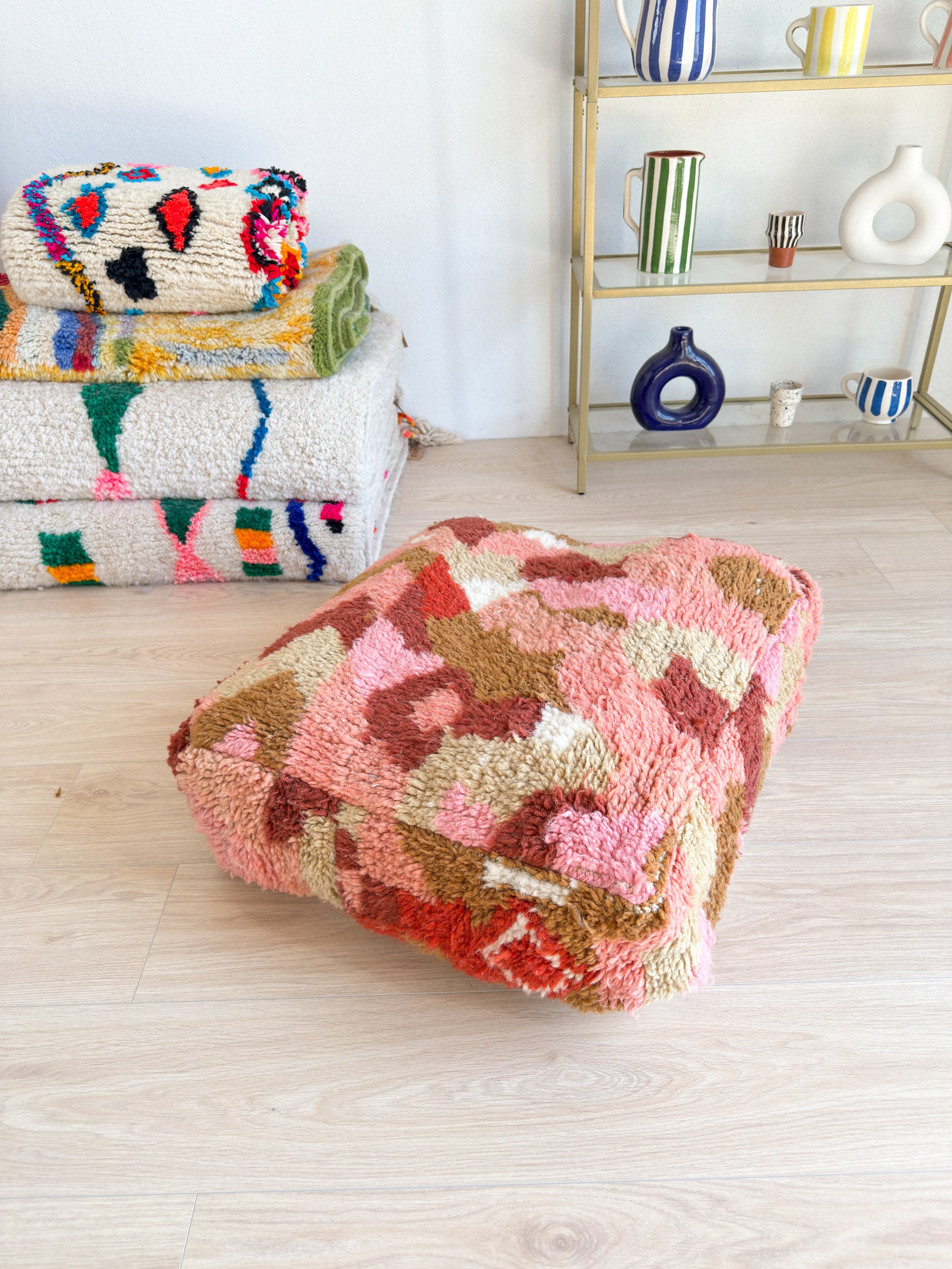 Pouf Marocain, pouf berbère coloré - 60 x 60 cm - n°30