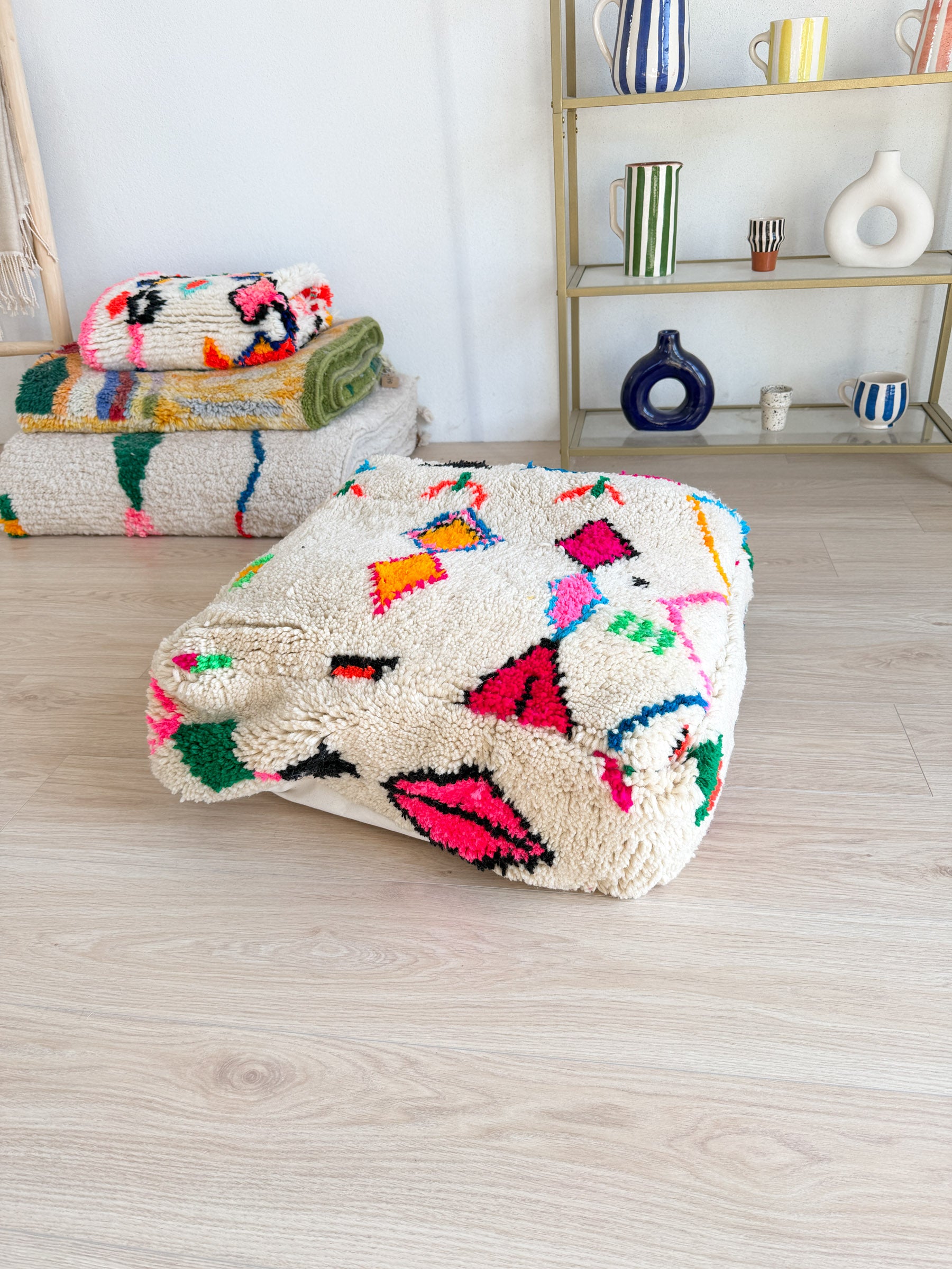 Pouf Marocain, pouf berbère coloré - 60 x 60 cm - n°75