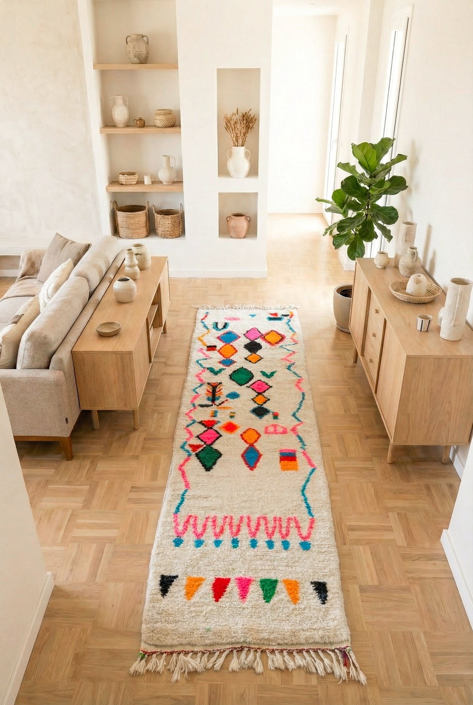 Tapis de couloir berbère coloré 80 x 383 cm - n°2324