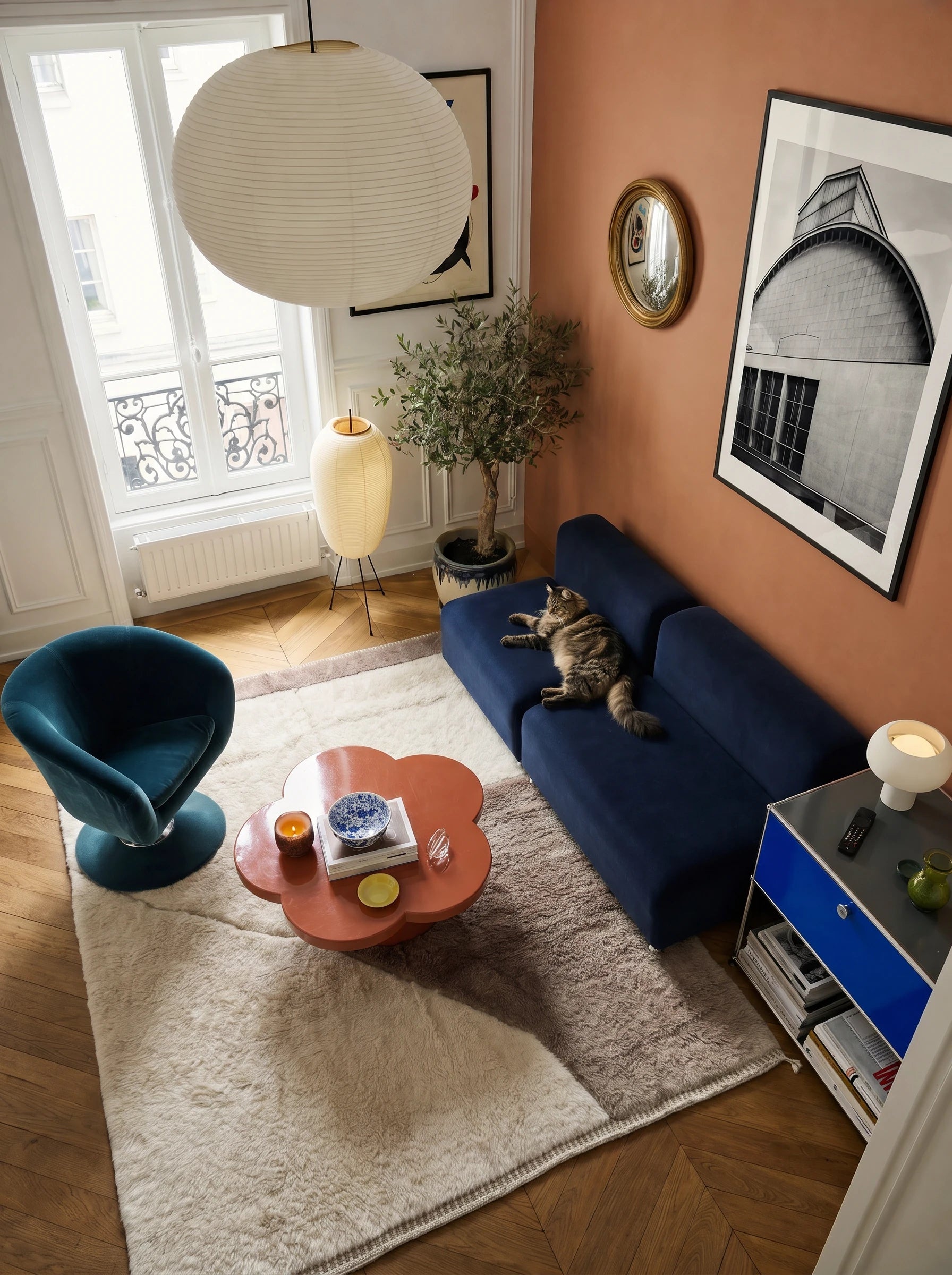 Tapis M'rirt 204 x 296 cm, tapis berbère en situation dans un salon, fait main en laine | Tamazi