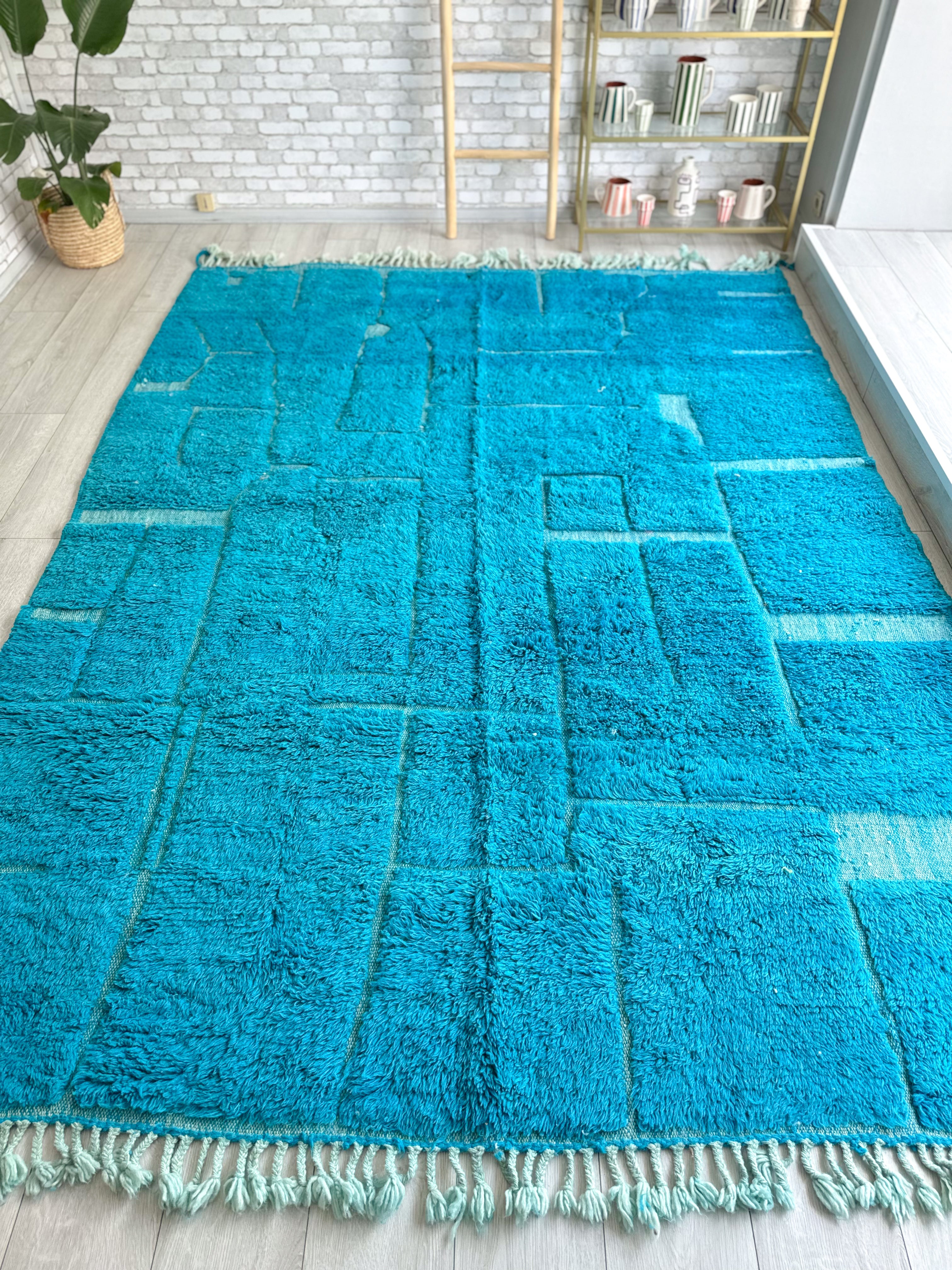 Beni Ouarain Rug Turquoise Blue 225 x 320 cm / 7.4 x 10.5 ft - n°793