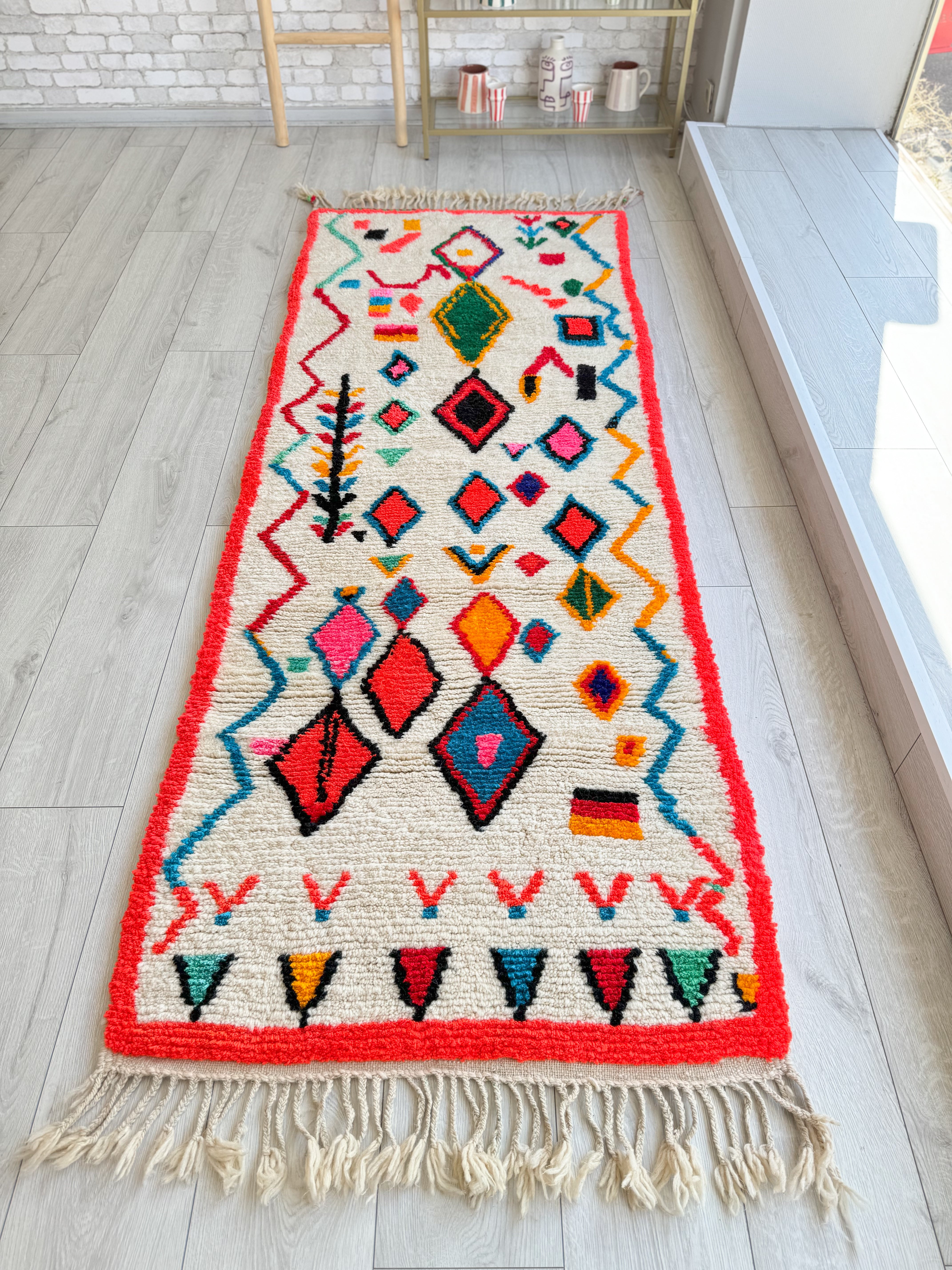 Colorful Moroccan Runner Rug 91 x 255 cm / 3.0 x 8.4 ft - n°1376