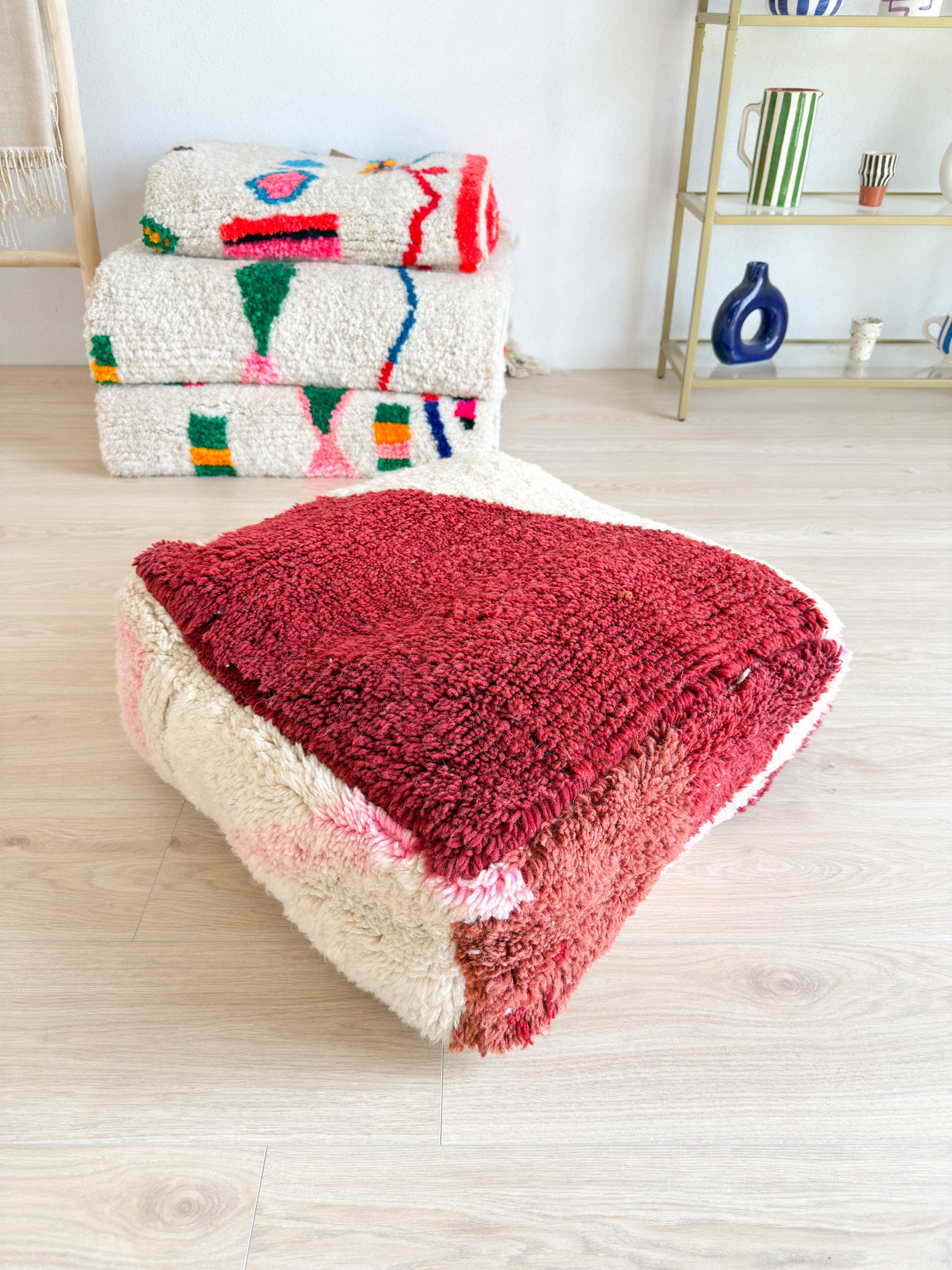 Marokkanischer Pouf, bunter Berber-Pouf - 60 x 60 cm - Nr. 21