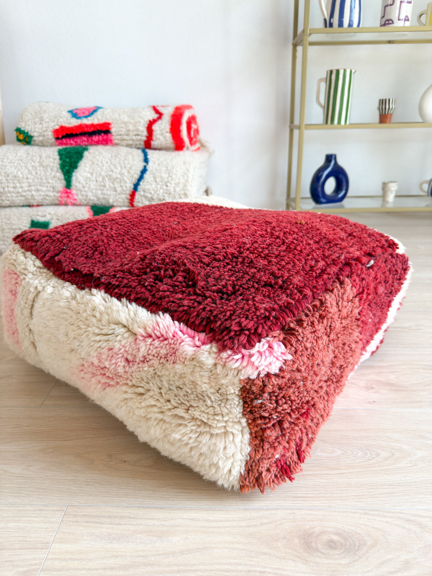 Marokkanischer Pouf, bunter Berber-Pouf - 60 x 60 cm - Nr. 21