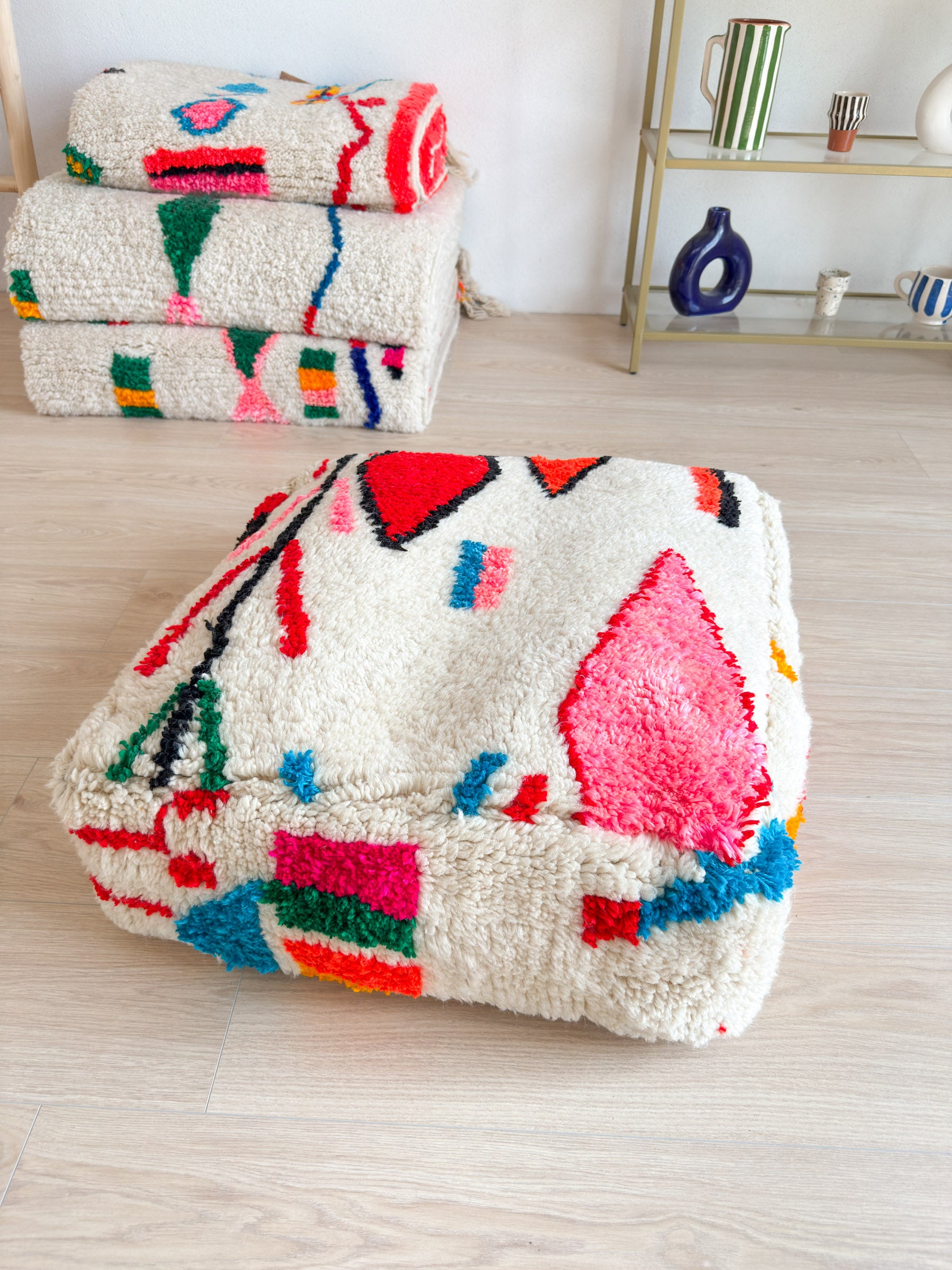 Marokkanischer Pouf, bunter Berber-Pouf - 60 x 60 cm - Nr. 23