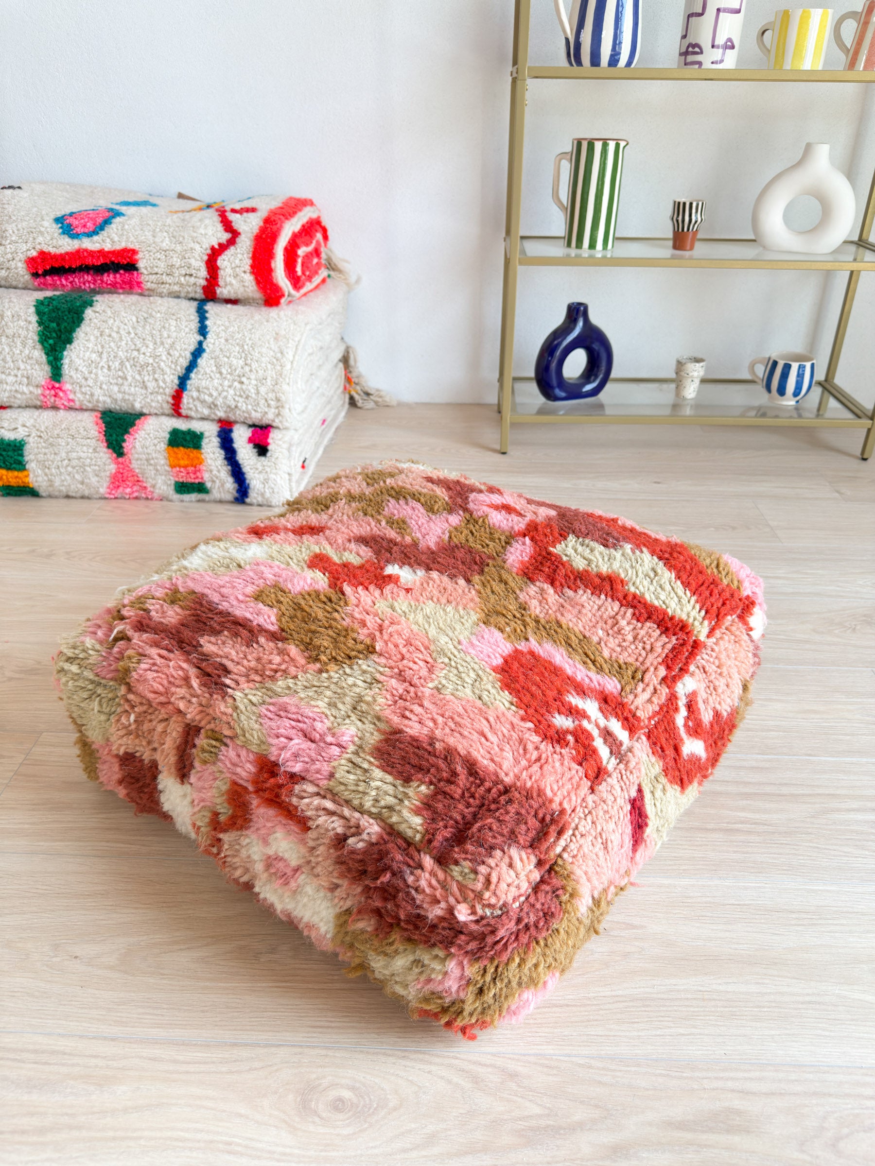 Marokkanischer Pouf, bunter Berber-Pouf - 60 x 60 cm - Nr. 24