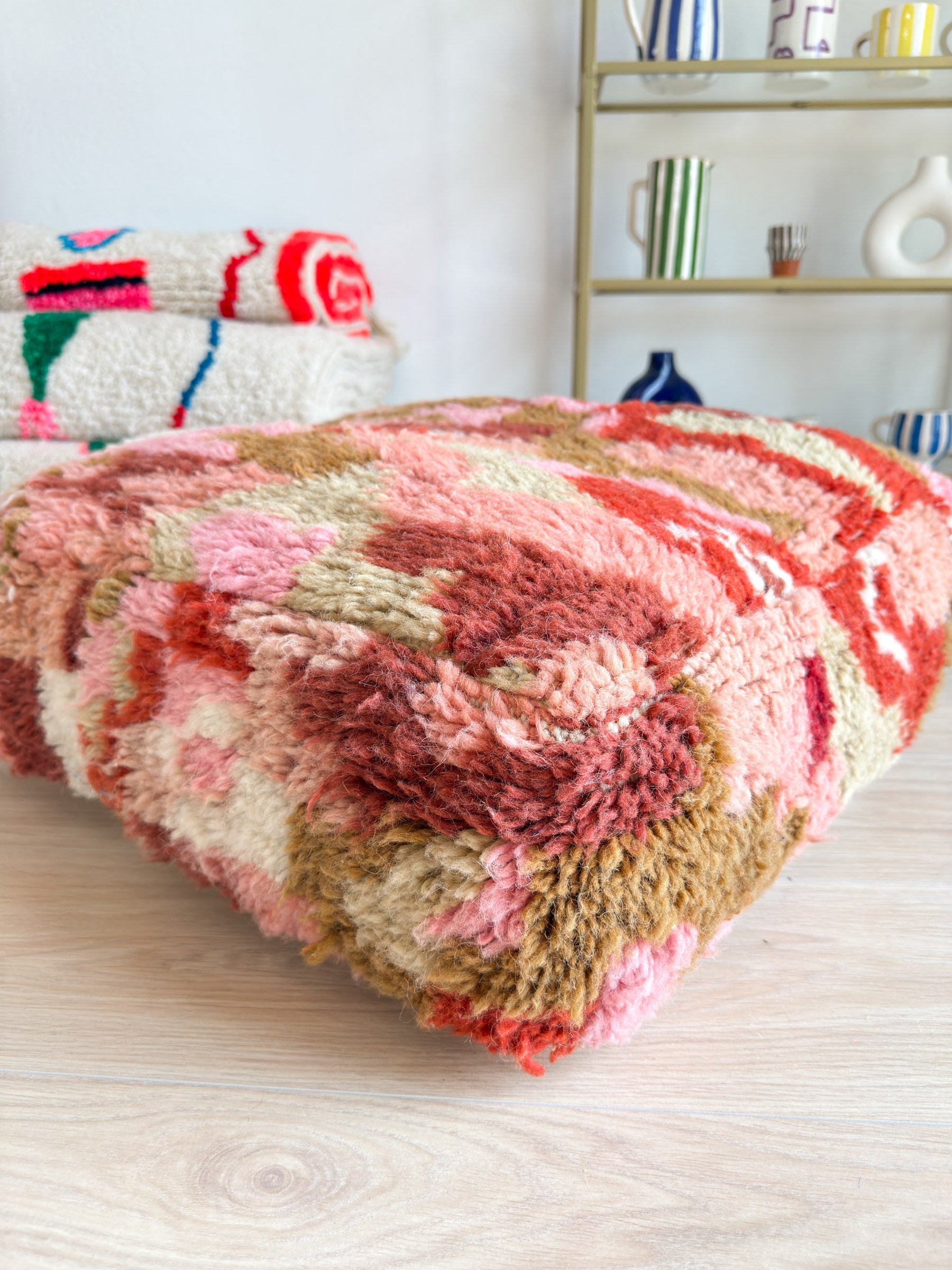 Marokkanischer Pouf, bunter Berber-Pouf - 60 x 60 cm - Nr. 24