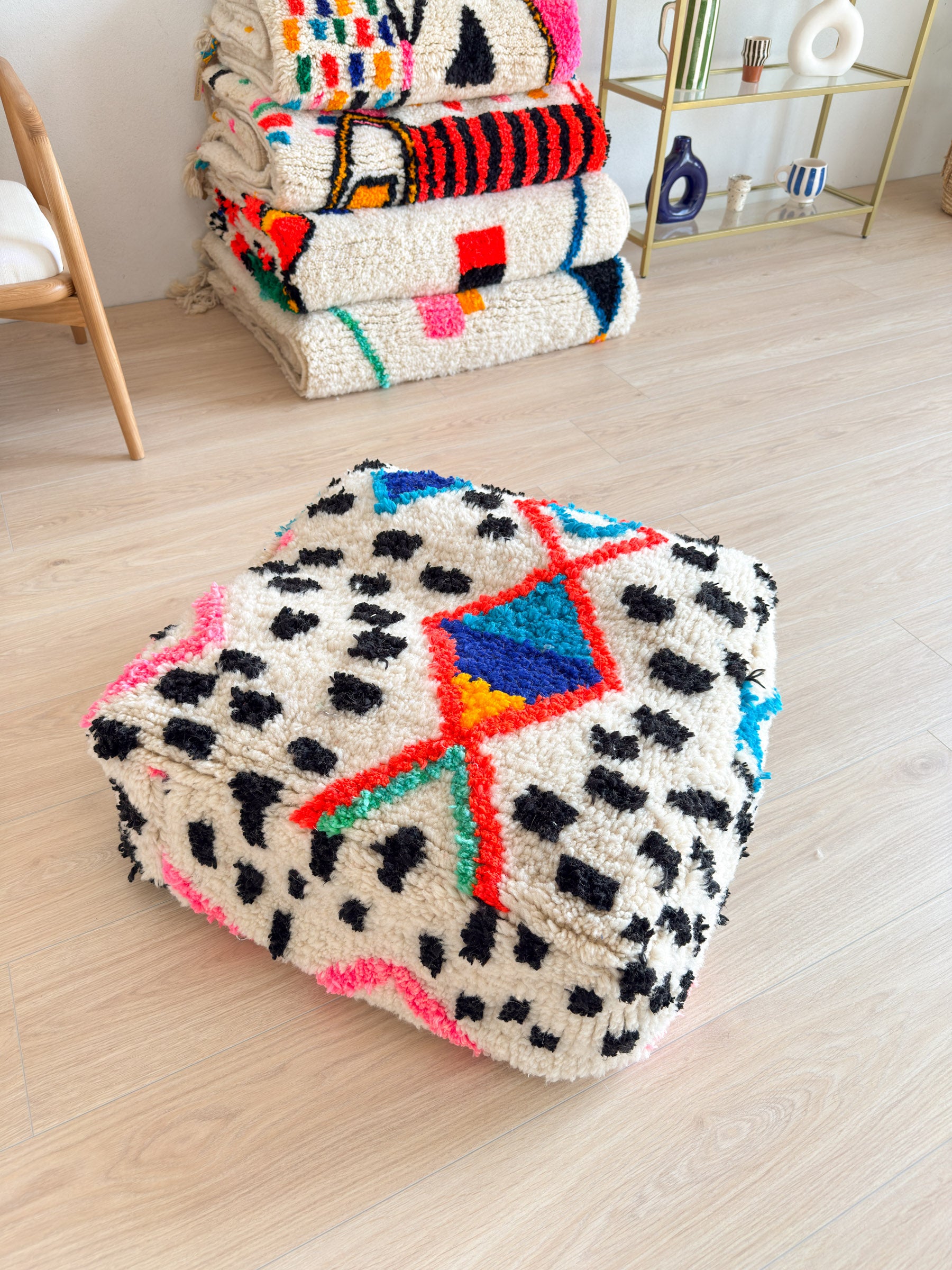 Pouf Marocain, pouf berbère coloré - 60 x 60 cm