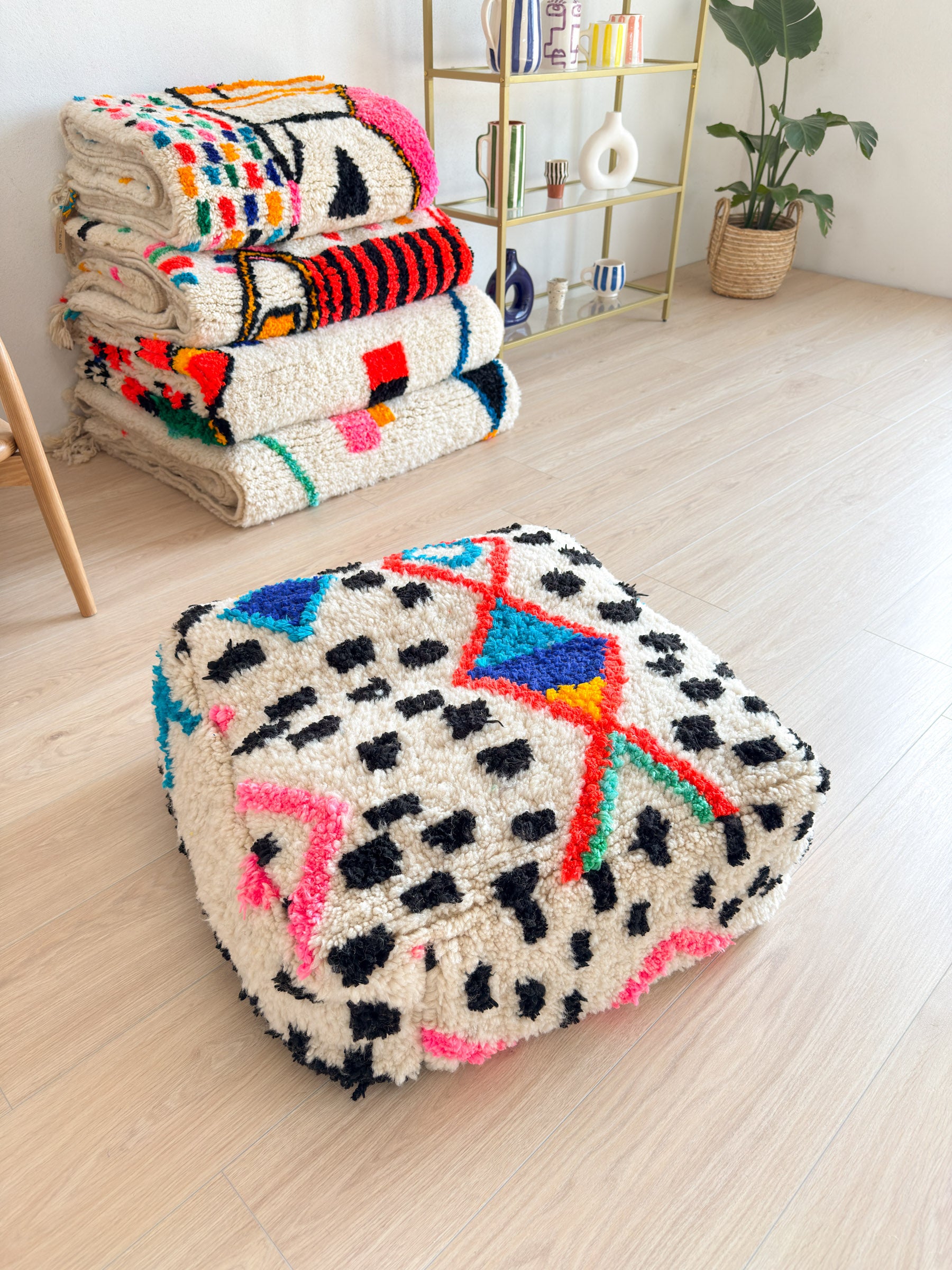 Moroccan Pouf, Colorful Berber Pouf - 60 x 60 cm