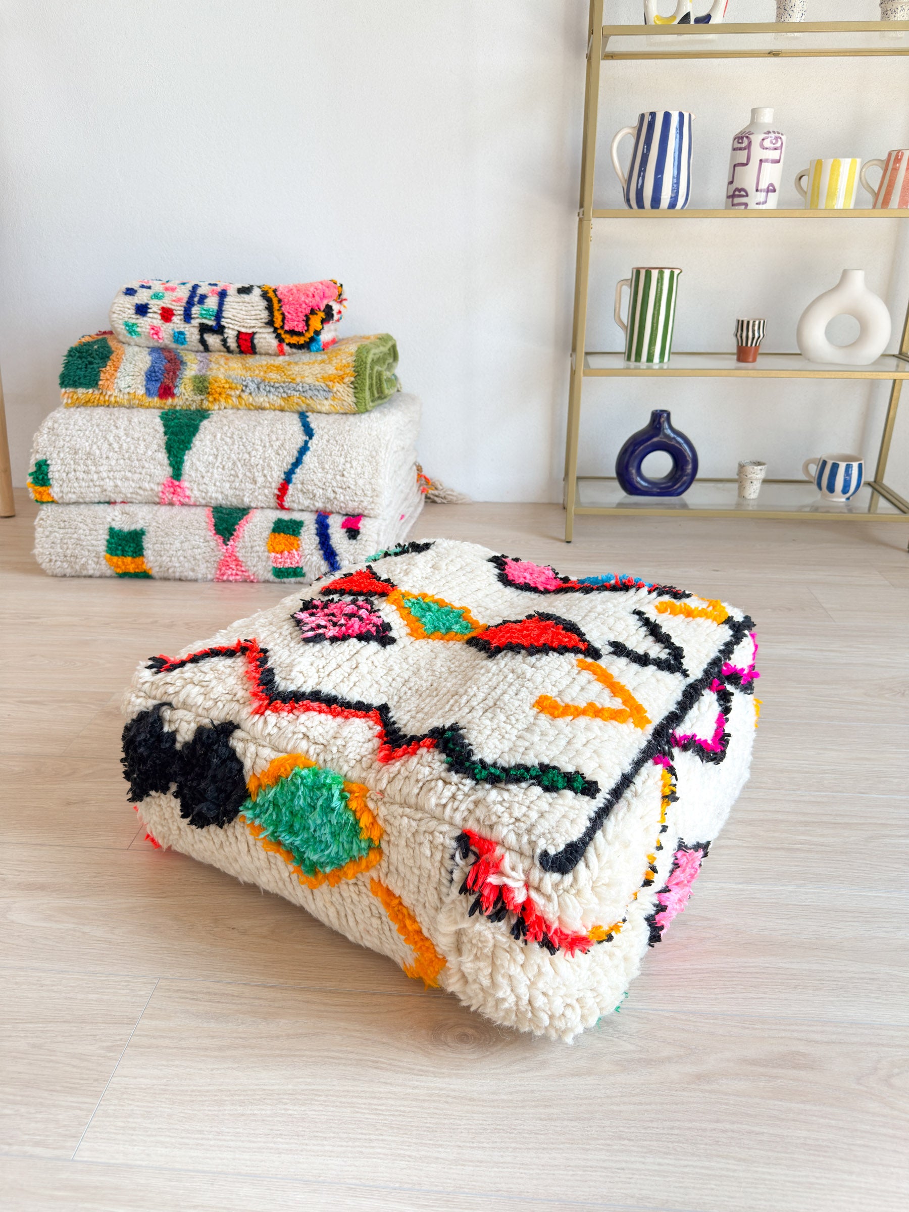 Pouf Marocain, pouf berbère coloré - 60 x 60 cm - n°41