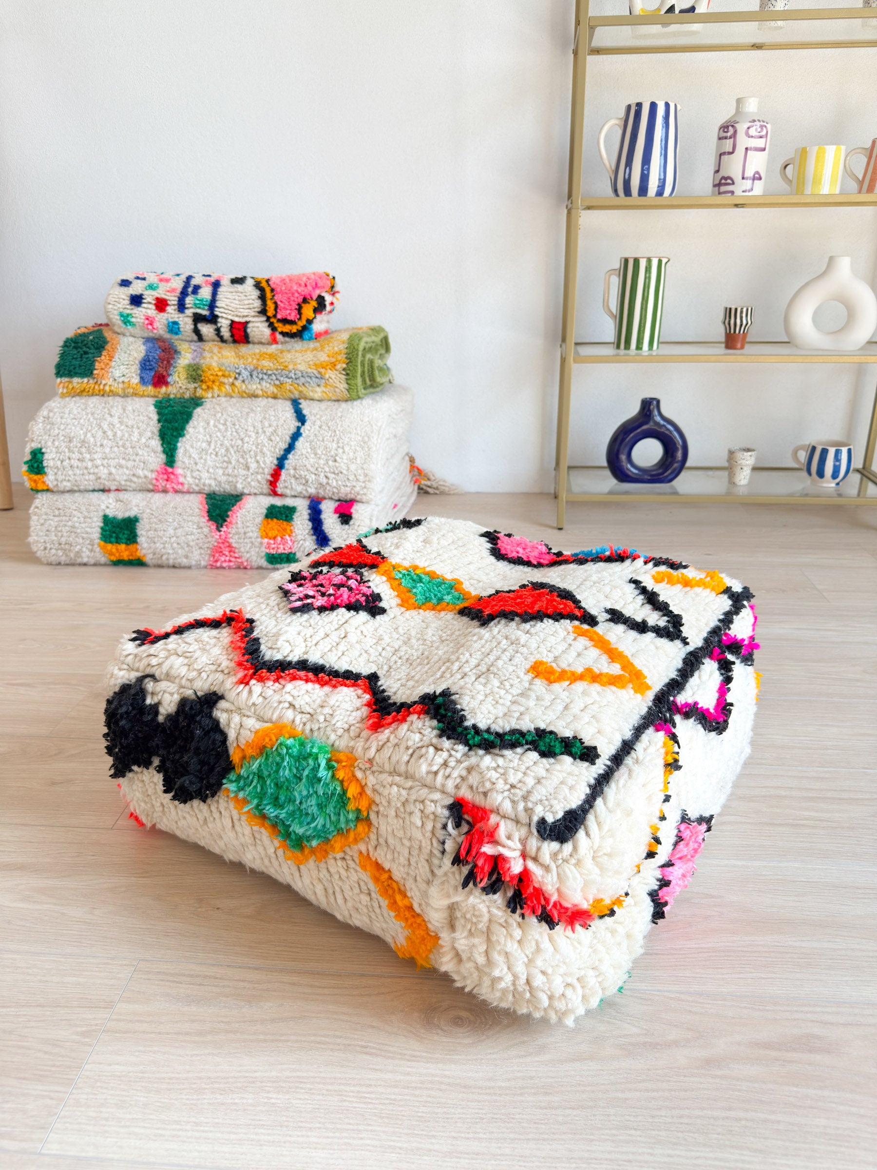 Pouf Marocain, pouf berbère coloré - 60 x 60 cm - n°41