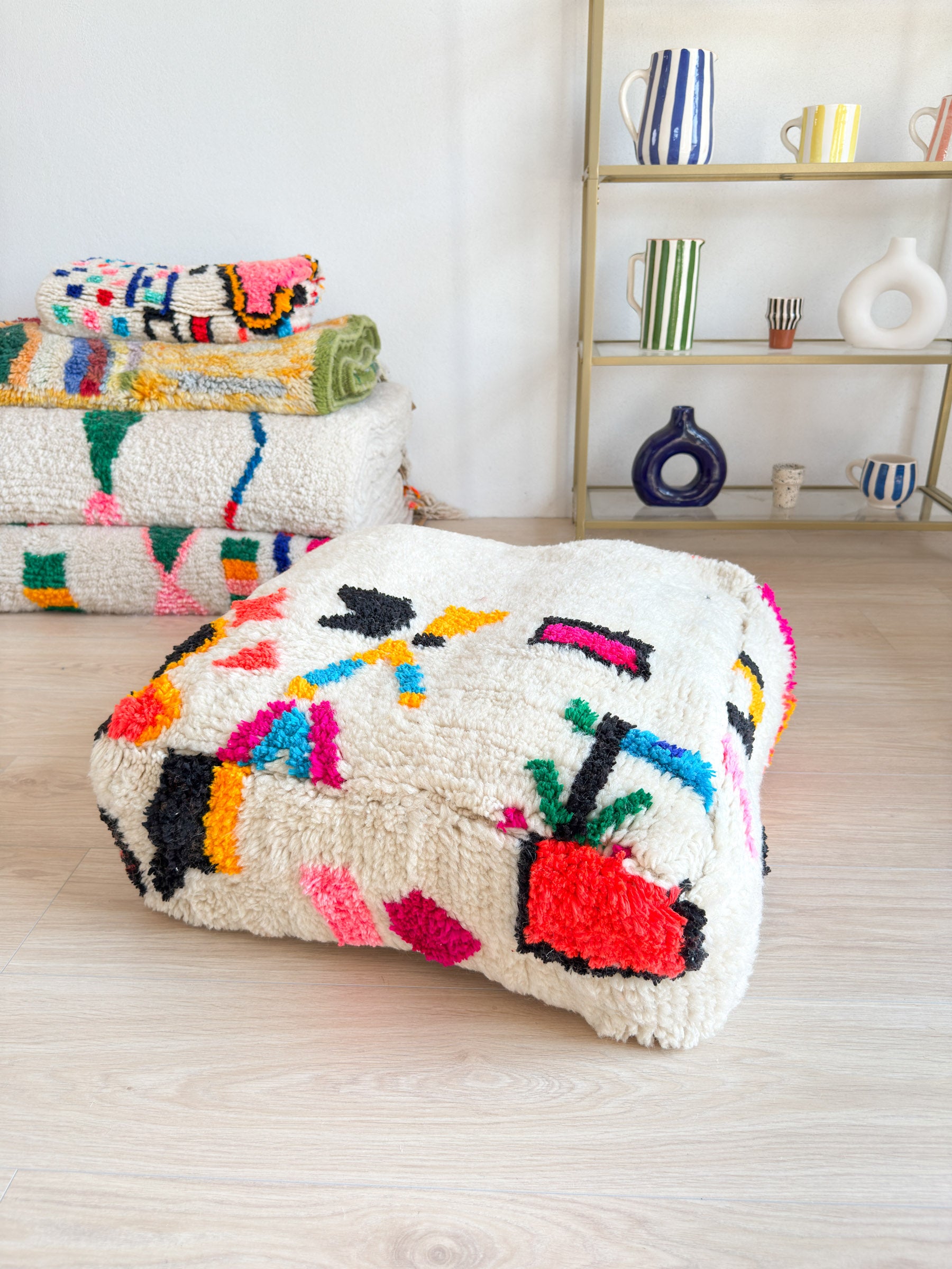 Pouf Marocain, pouf berbère coloré - 60 x 60 cm - n°51