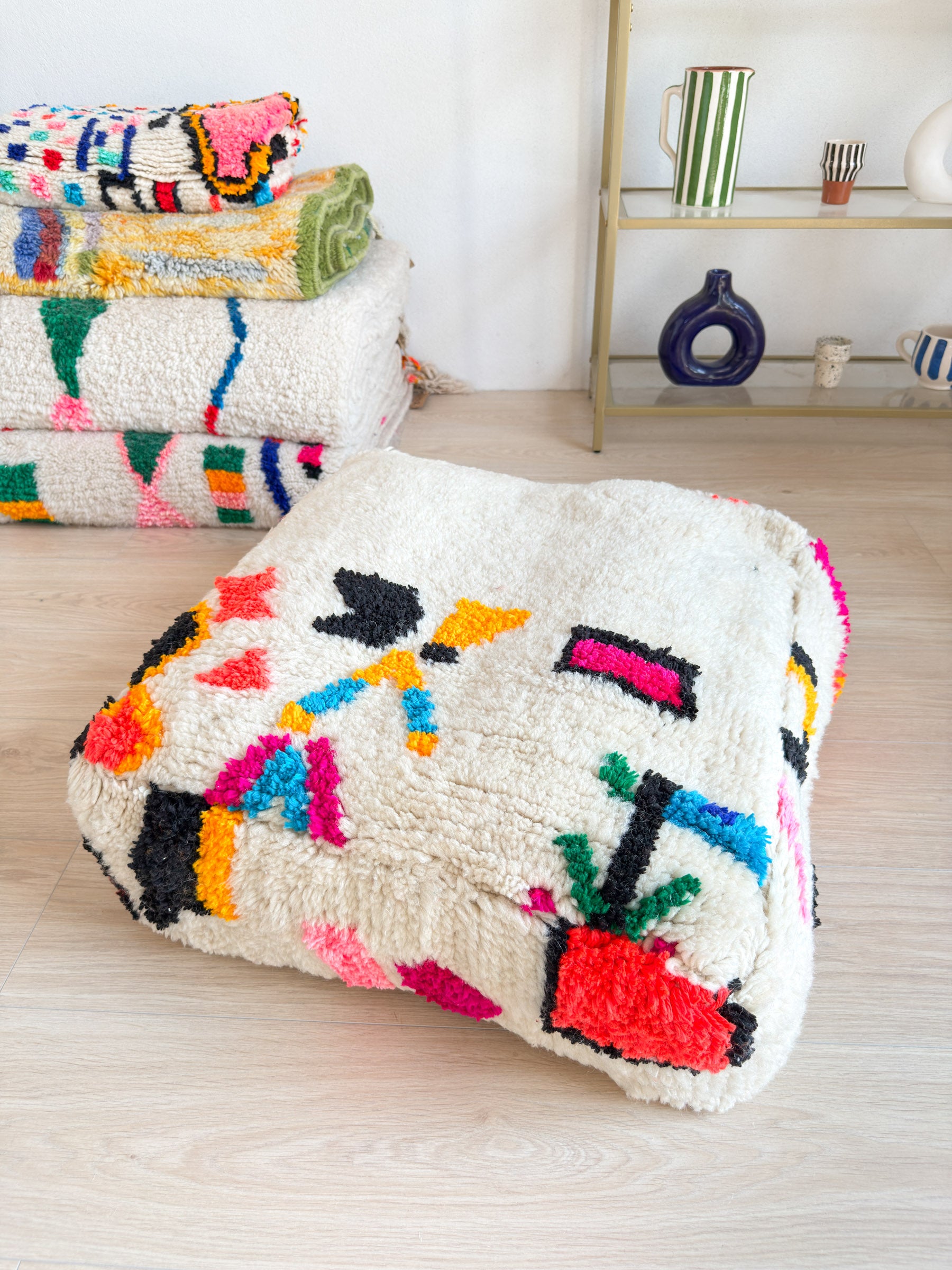 Pouf Marocain, pouf berbère coloré - 60 x 60 cm - n°51