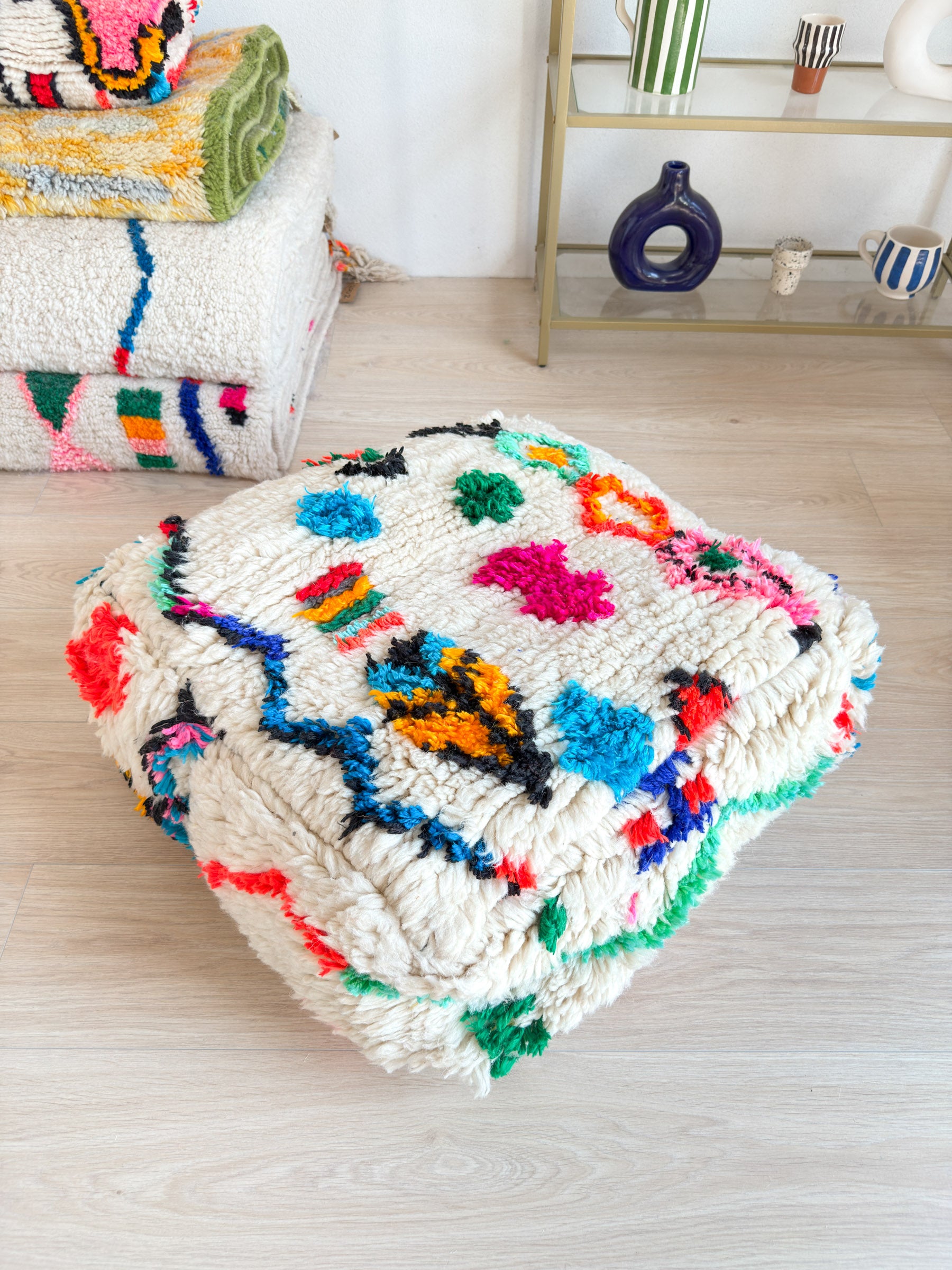 Pouf Marocain, pouf berbère coloré - 60 x 60 cm - n°57