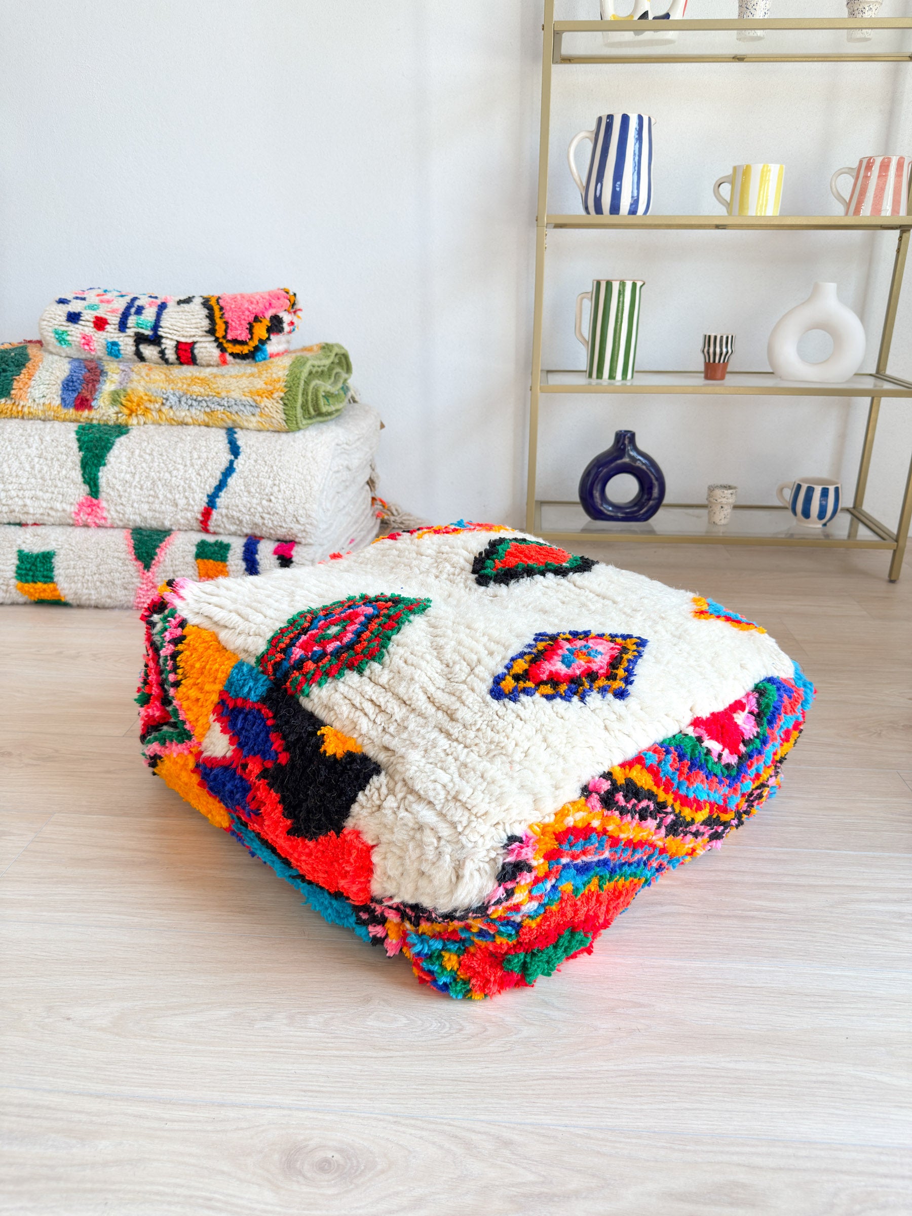 Pouf Marocain, pouf berbère coloré - 60 x 60 cm - n°55