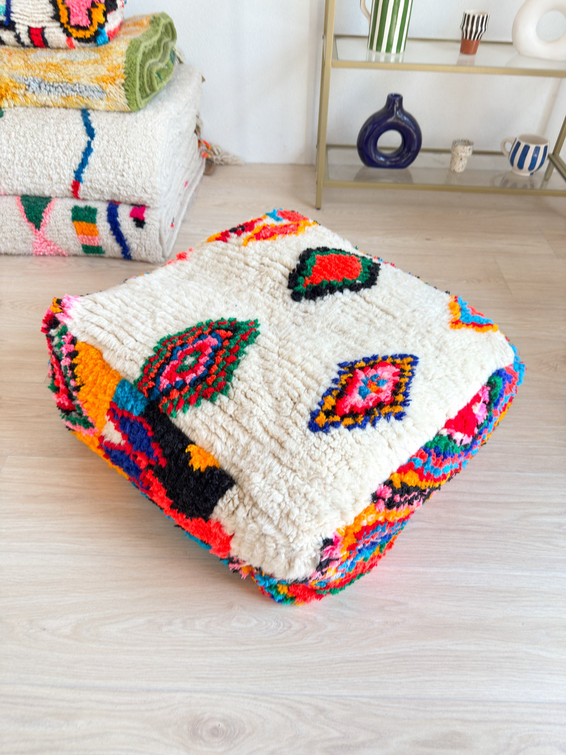 Pouf Marocain, pouf berbère coloré - 60 x 60 cm - n°55