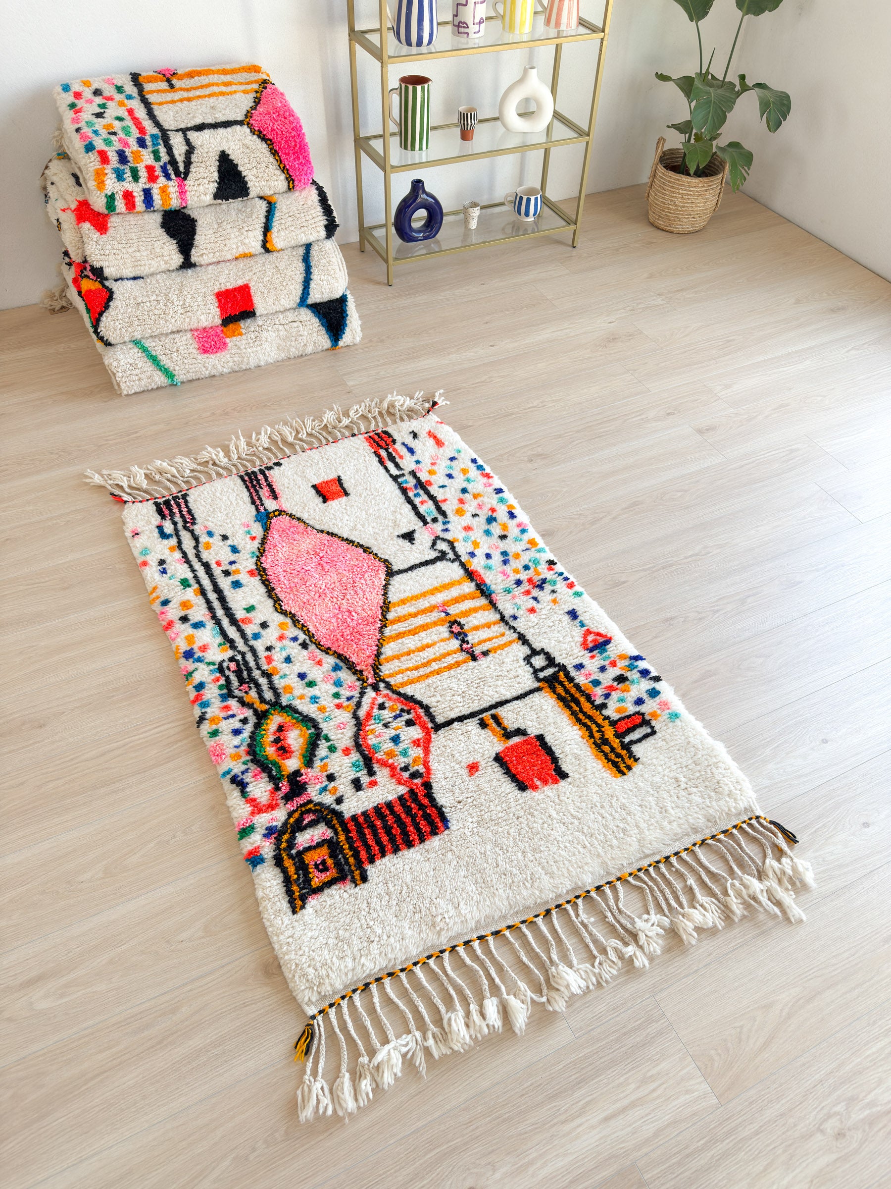 Colorful Berber rug 98 x 126 cm - n°1838