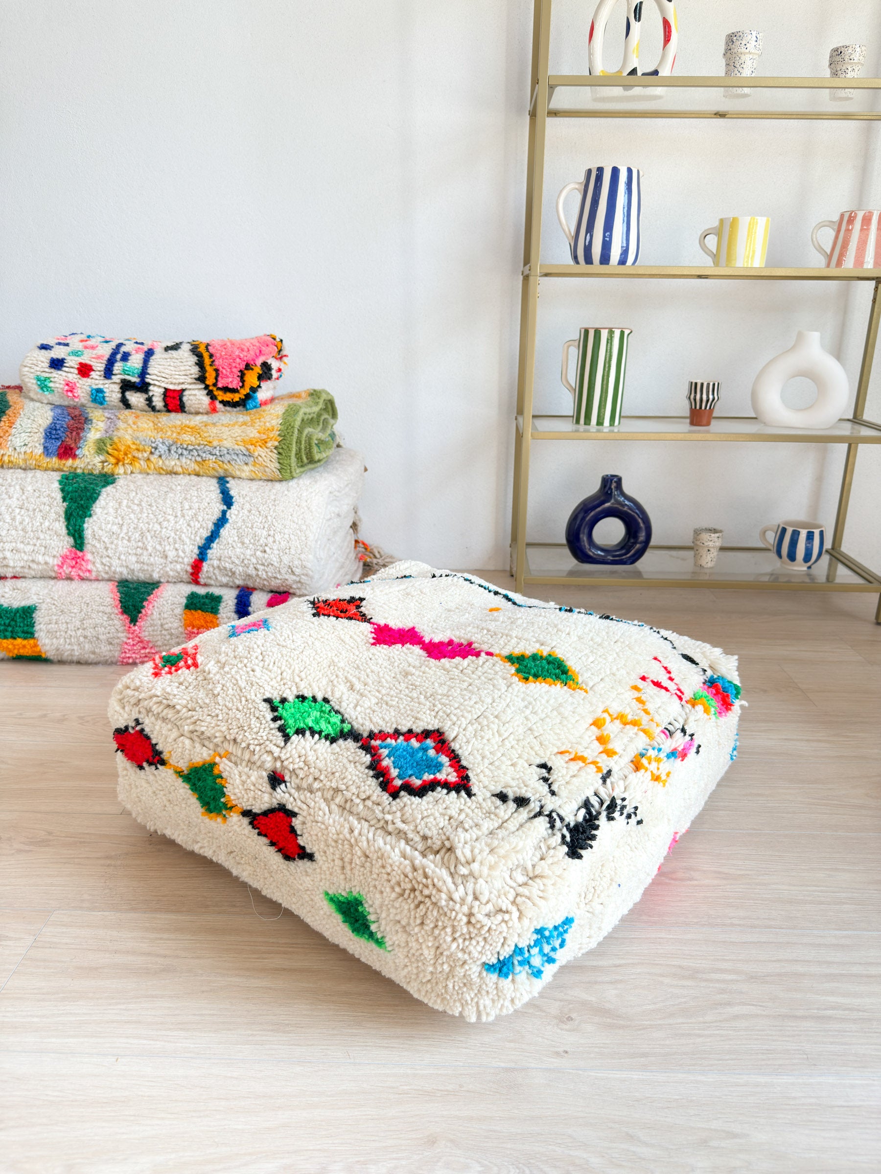 Pouf Marocain, pouf berbère coloré - 60 x 60 cm - n°54