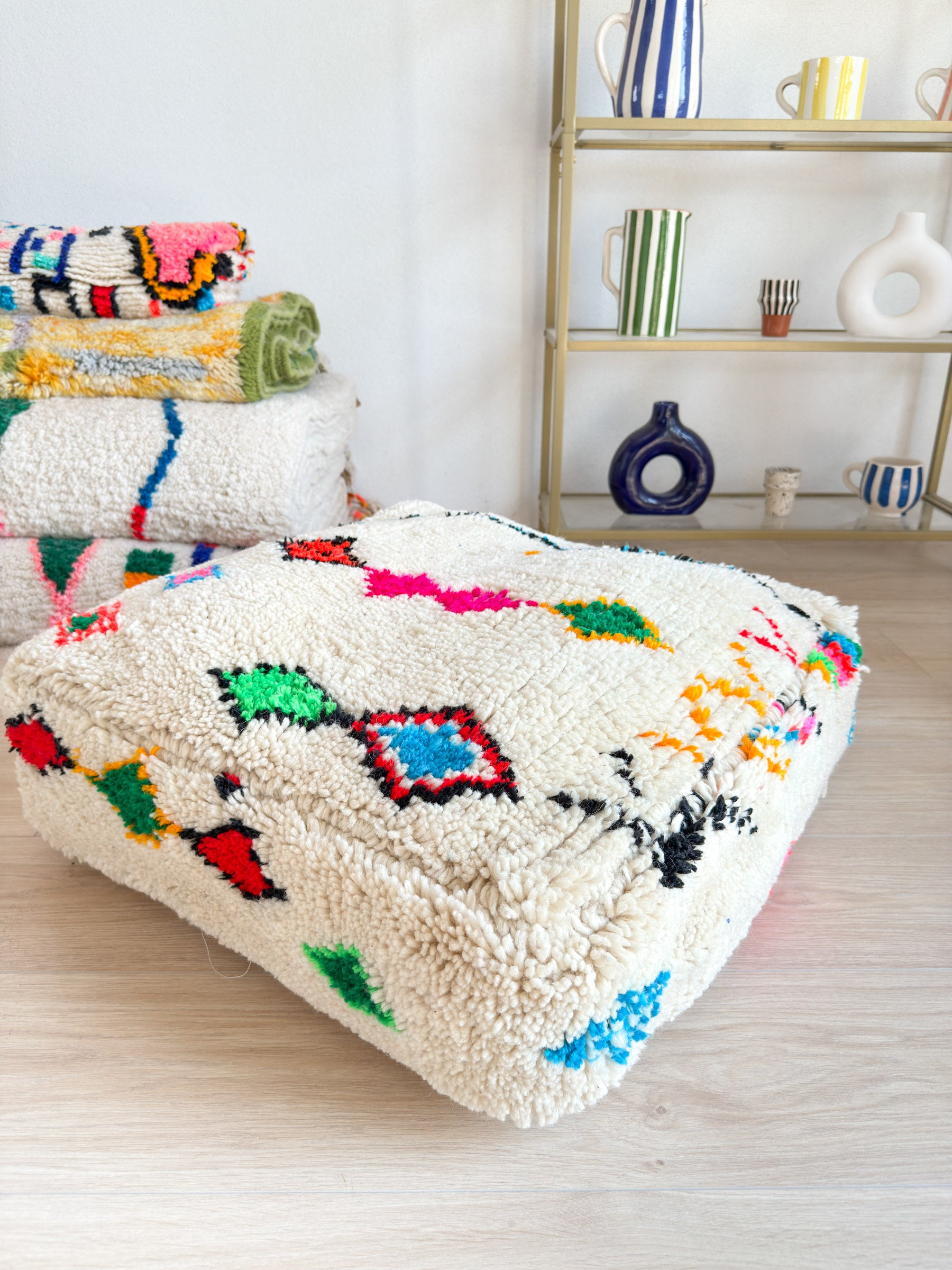 Pouf Marocain, pouf berbère coloré - 60 x 60 cm - n°54