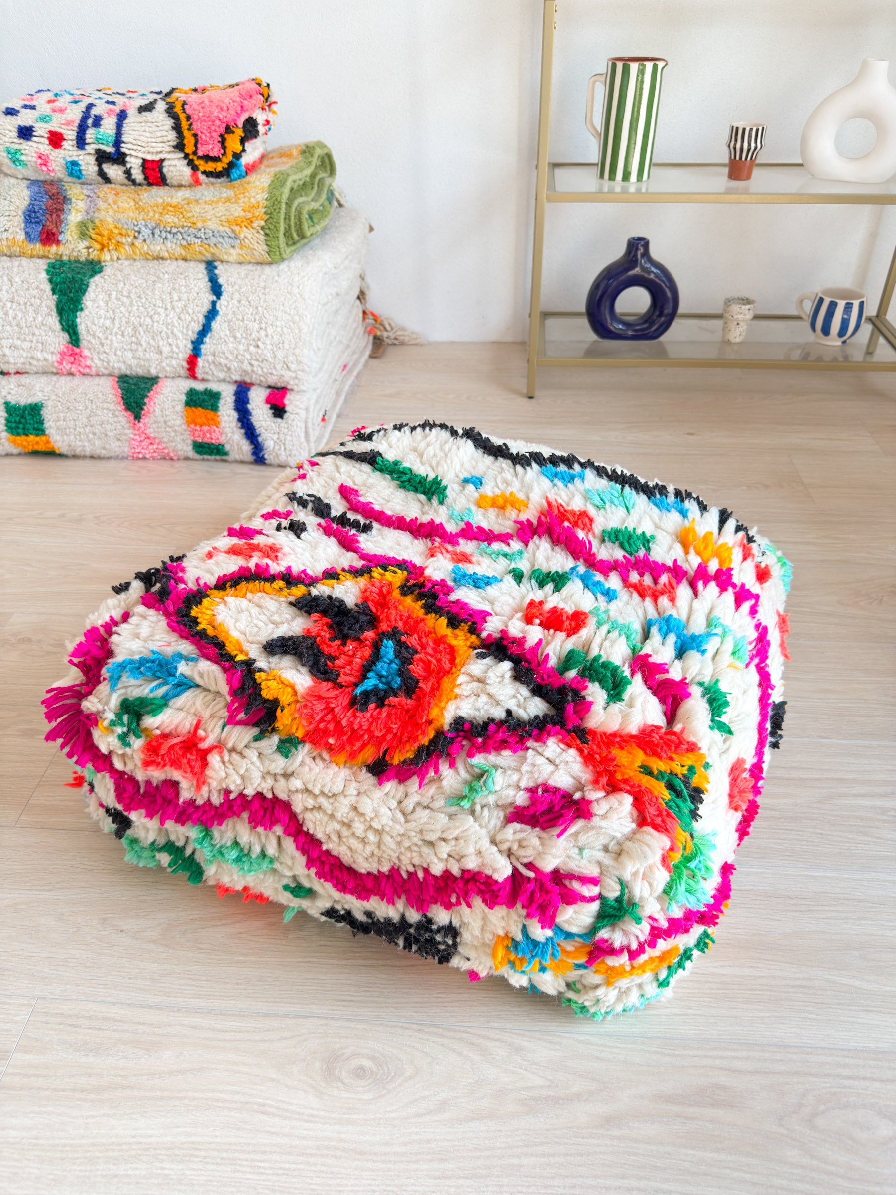 Pouf Marocain, pouf berbère coloré - 60 x 60 cm - n°50