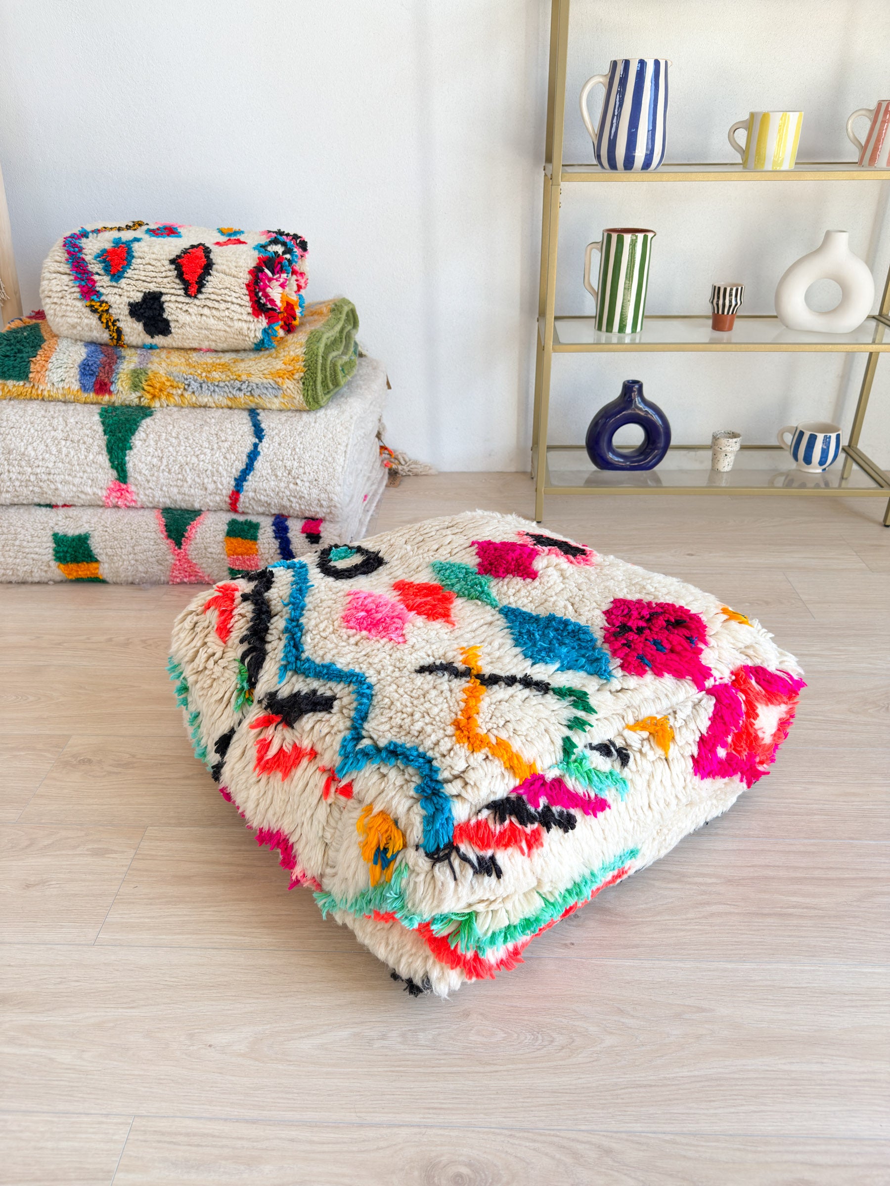 Pouf Marocain, pouf berbère coloré - 60 x 60 cm - n°49