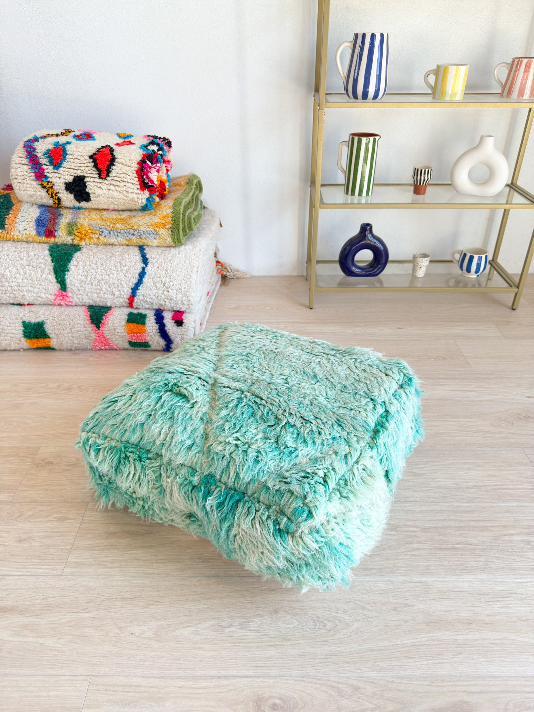 Marokkanischer Pouf, bunter Berber-Pouf - 60 x 60 cm - Nr. 62