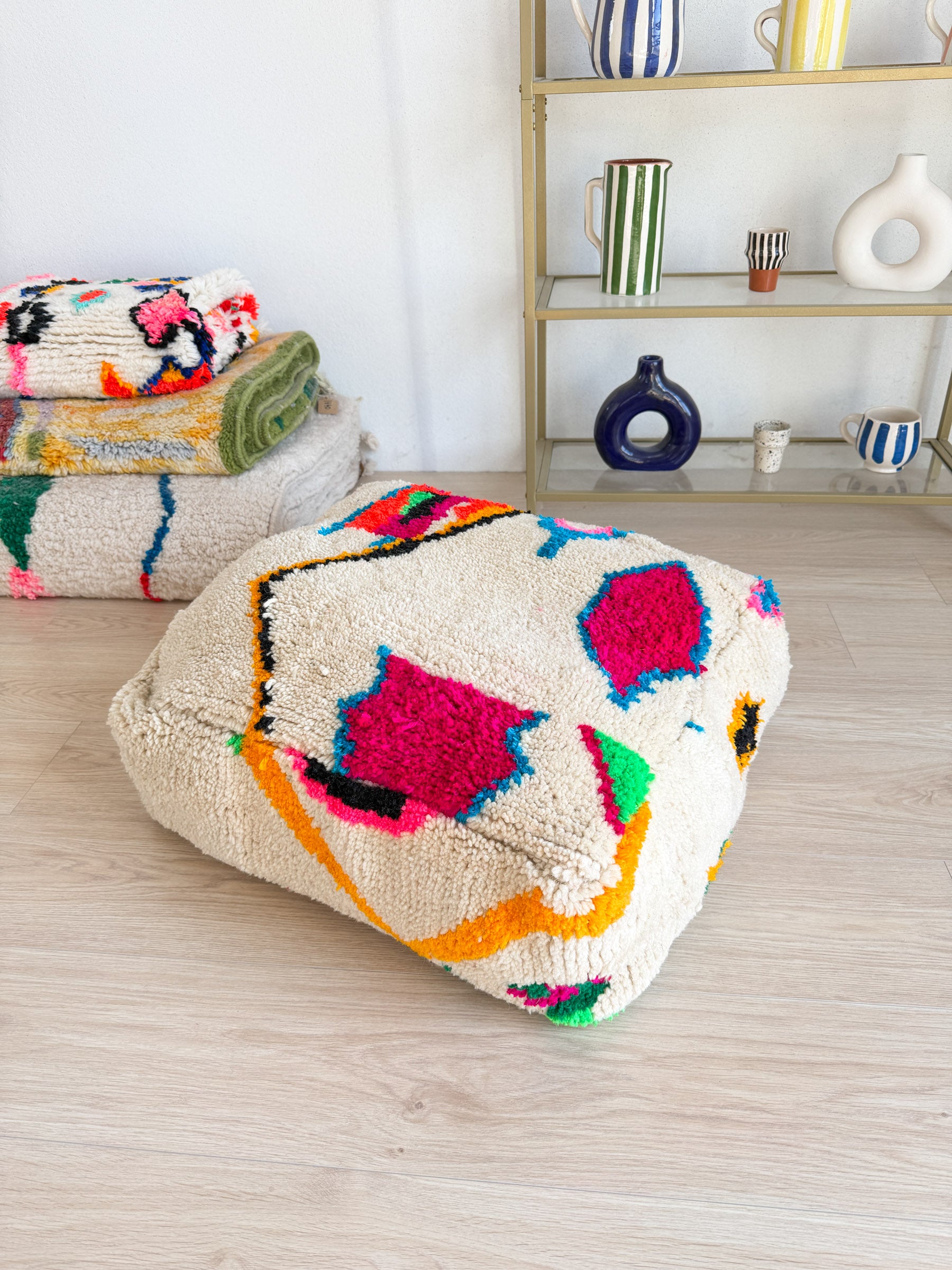Pouf Marocain, pouf berbère coloré - 60 x 60 cm - n°79