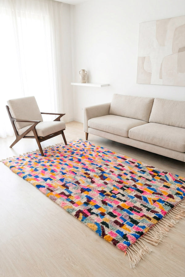 GRAND Tapis Marocain Beni Ouarain - Motif berbère Multicolore - 100% L GRAND Tapis Marocain Beni Ouarain - Motif berbère Multicolore - 100% L