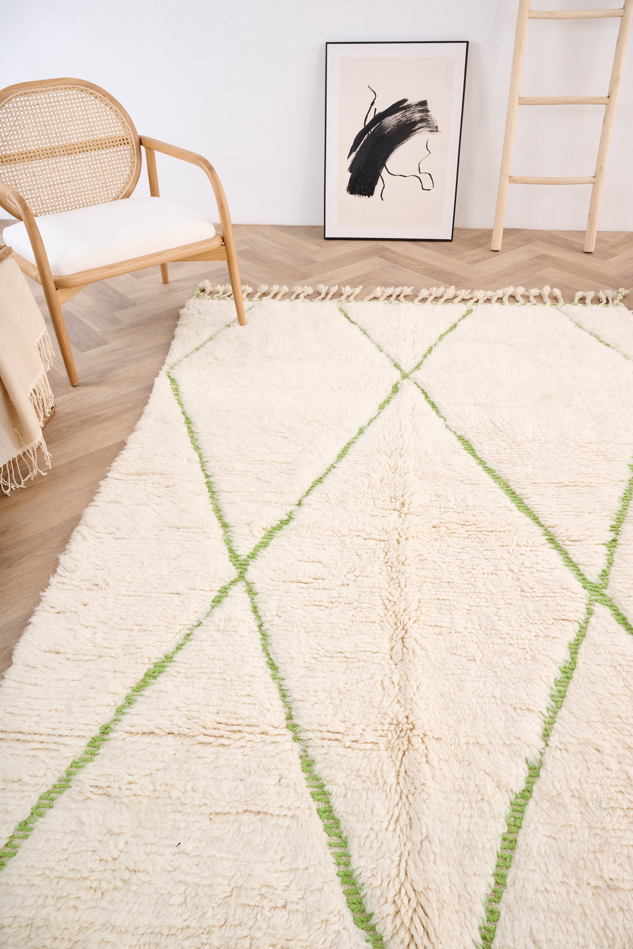 Grand Tapis Beni Ouarain Berbère Tissé Main – Laine Beige – 180 X 125 Cm – Vintage Fin XXe