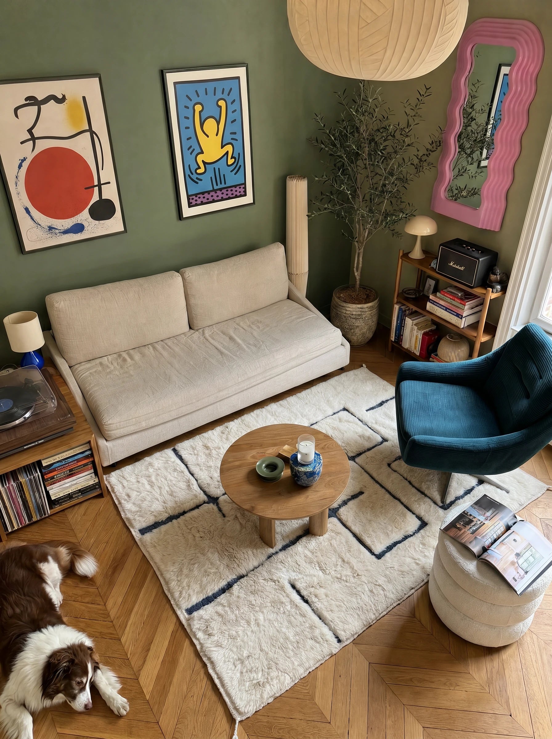 Tapis M'rirt 145 x 203 cm, tapis berbère en situation dans un salon, fait main en laine | Tamazi