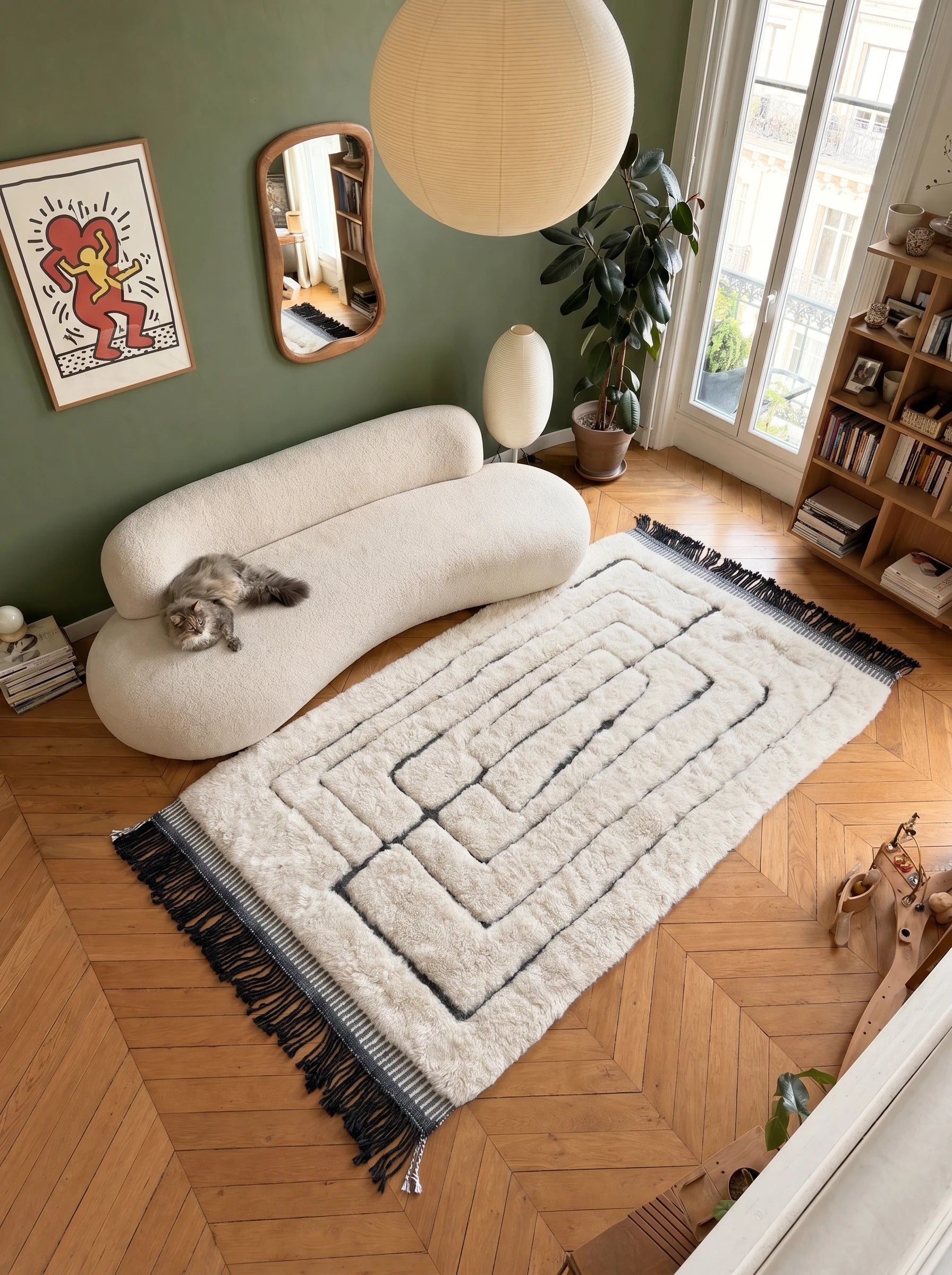 Tapis M'rirt 149 x 283 cm, tapis berbère en situation dans un salon, fait main en laine | Tamazi