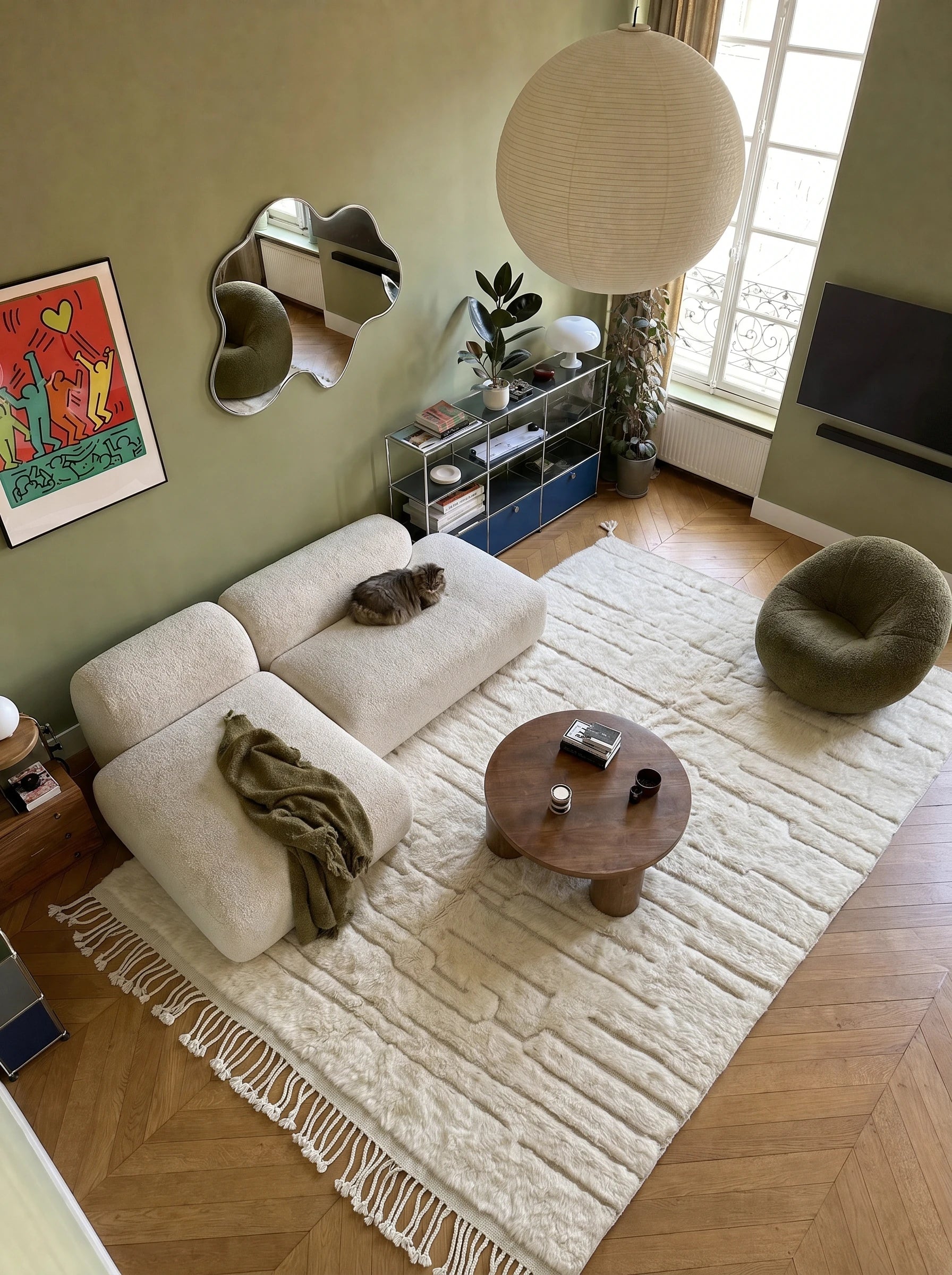 Tapis M'rirt 201 x 319 cm, tapis berbère en situation dans un salon, fait main en laine | Tamazi