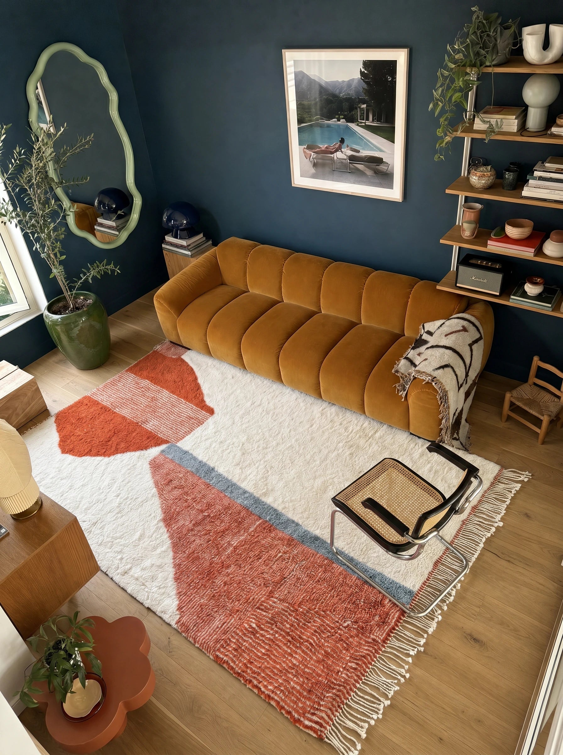 Tapis M'rirt 205 x 300 cm, tapis berbère en situation dans un salon, fait main en laine | Tamazi