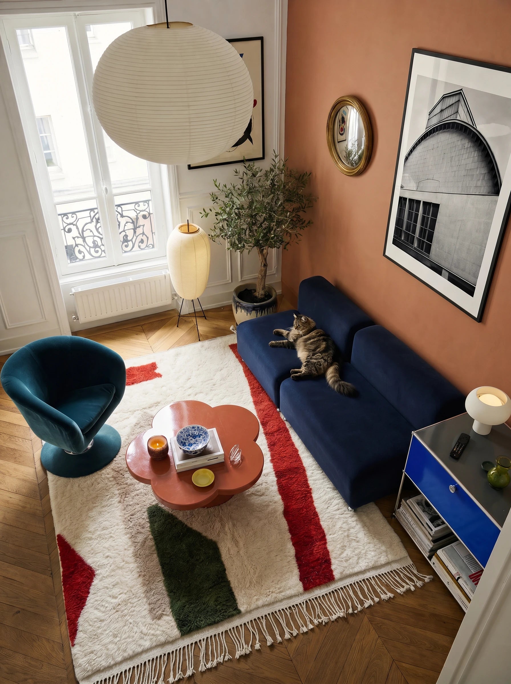 Tapis M'rirt 205 x 310 cm, tapis berbère en situation dans un salon, fait main en laine | Tamazi